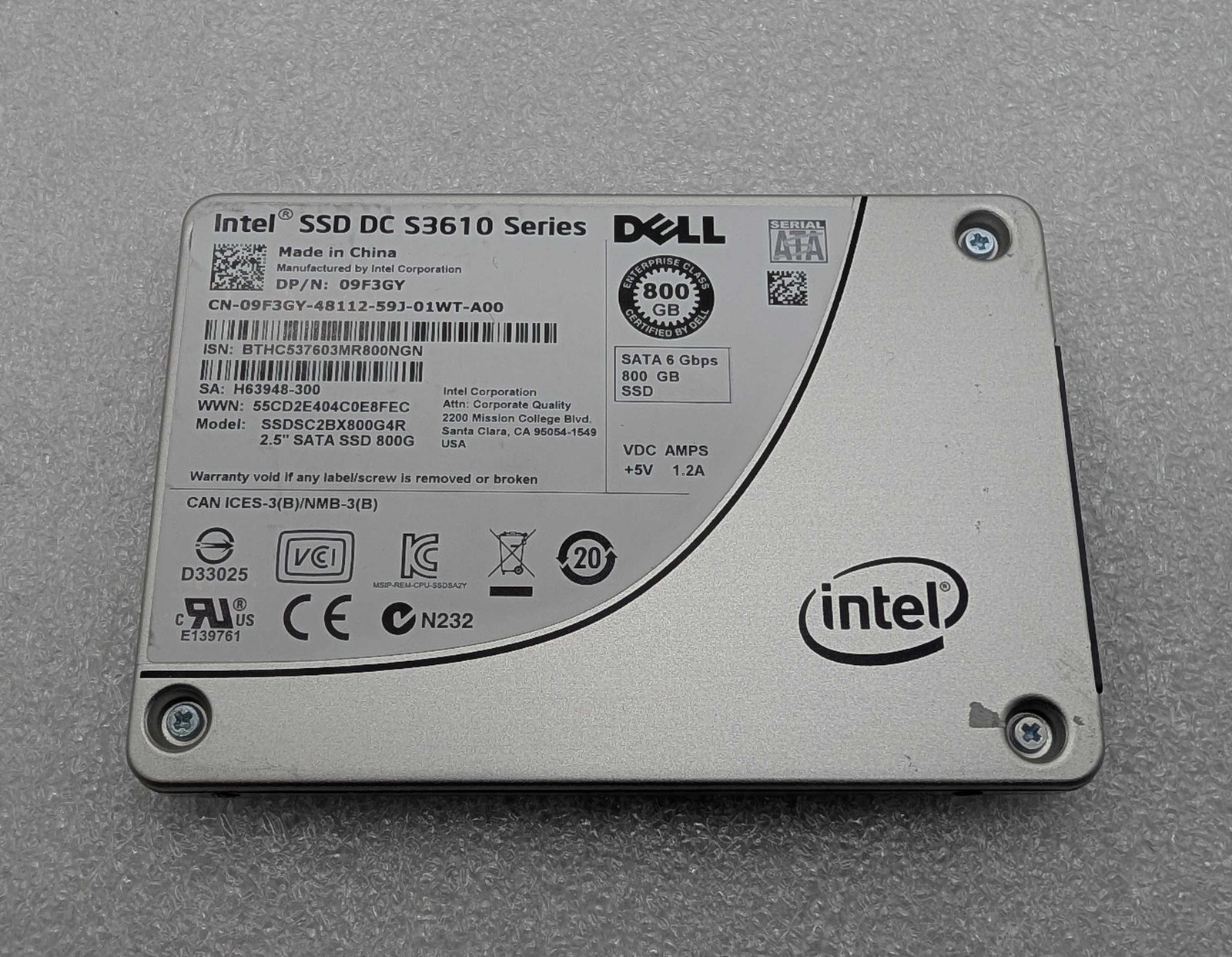 Intel SSD DC S3610 Series 800GB (SSDSCBX800G4R) SATA 6GB/s