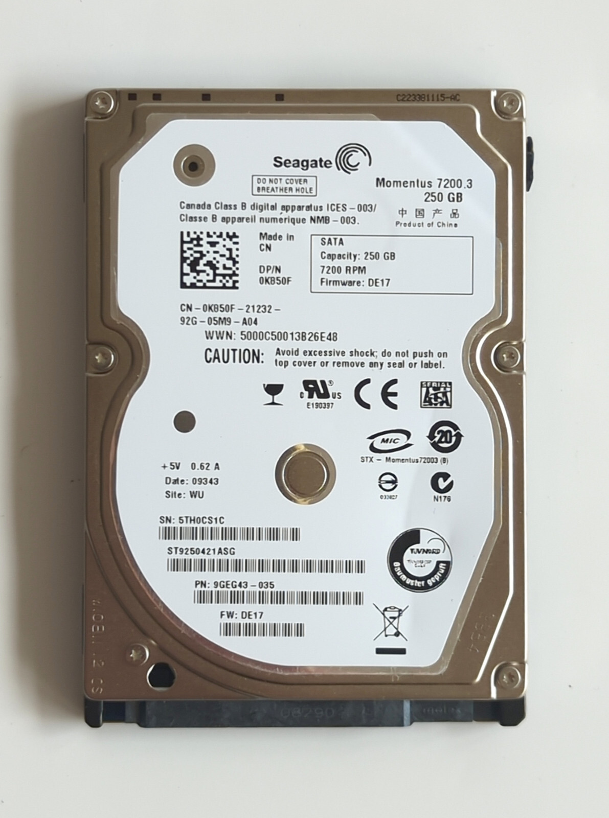 Seagate Momentus 7200.3 ST9250421ASG 250GB 2.5" SATA II Laptop Hard Drive 7.2rpm