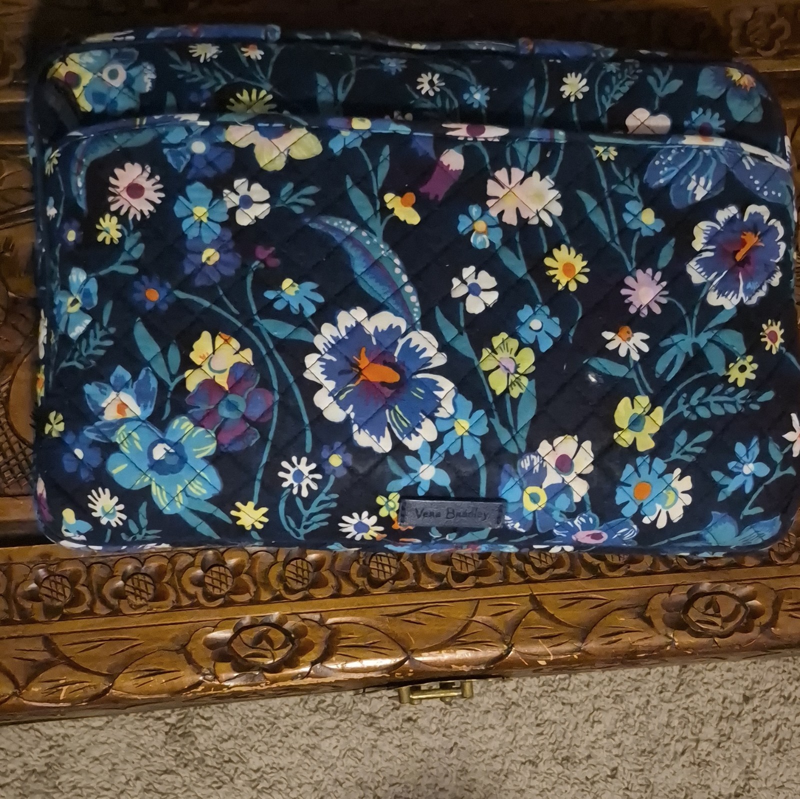Vera Bradley Moonlight Garden Quilted Laptop Organizer Case Floral Student Gift