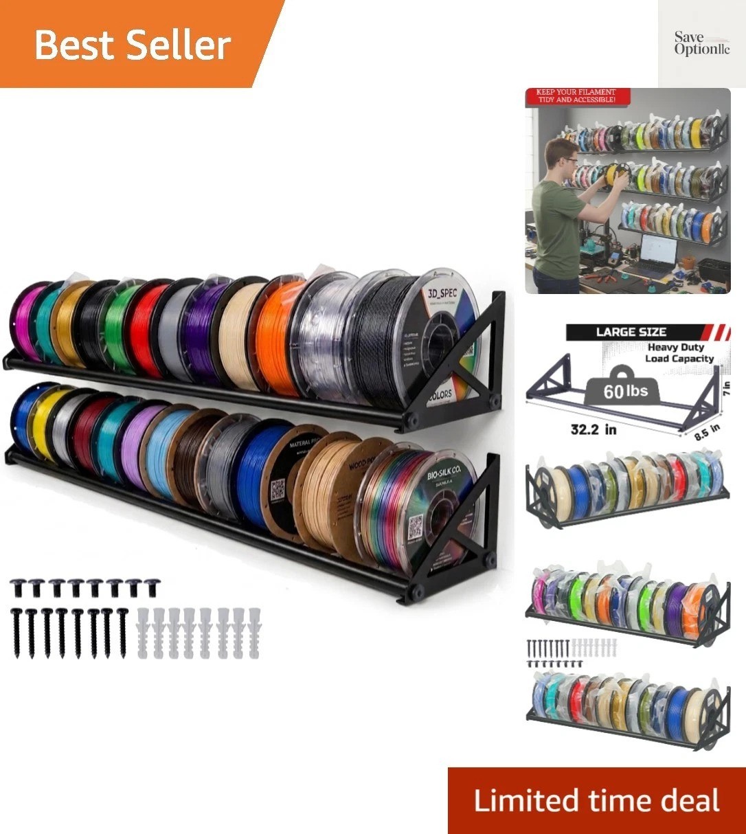 2 Pcs [LARGE] 3D Printer Filament Storage Rack, Filament Rack Wall Mount, 3D ...