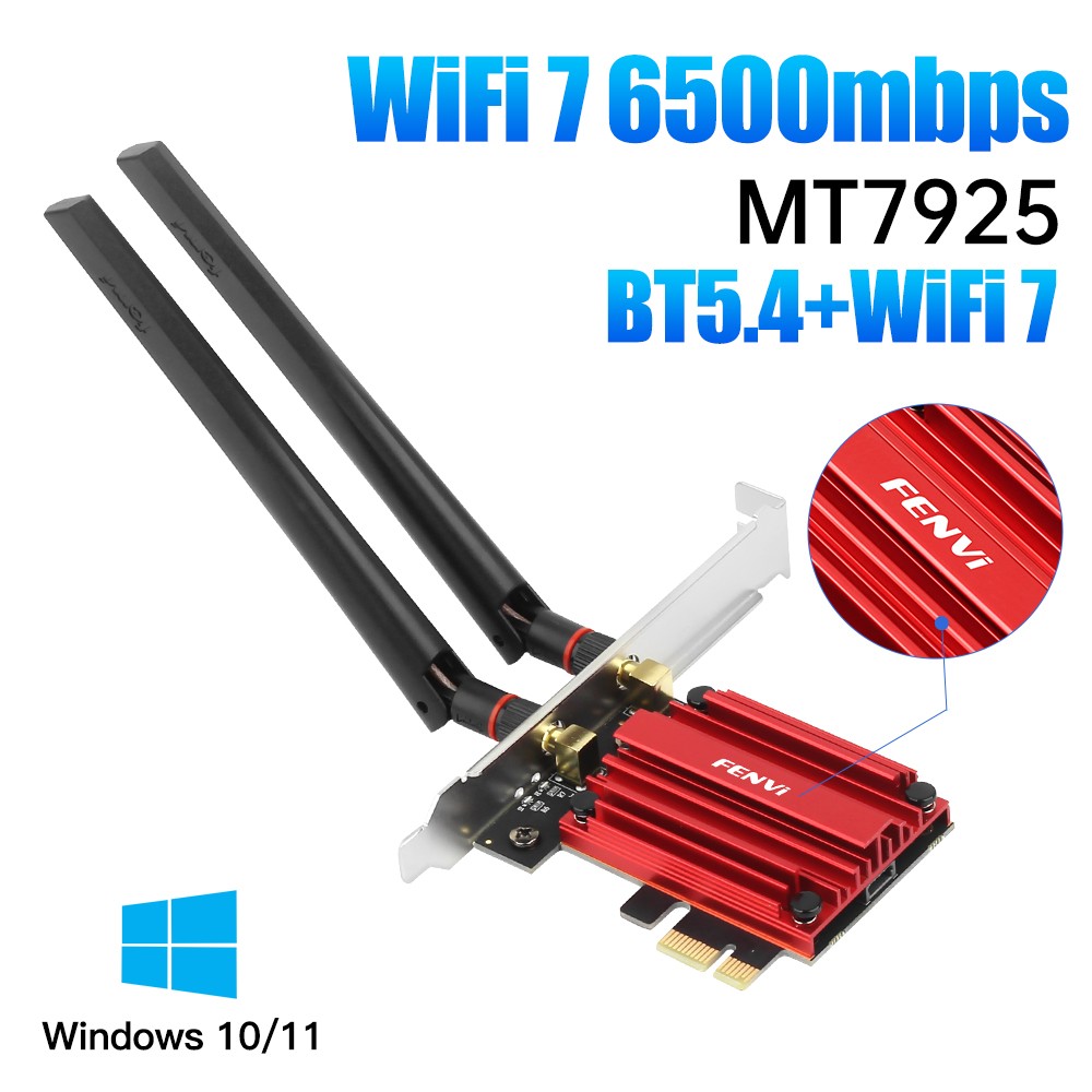 Tri-band PCIe NIC Adapter WiFi 7 BE6500 Bluetooth5.4 MT7925 Desktop Network Card