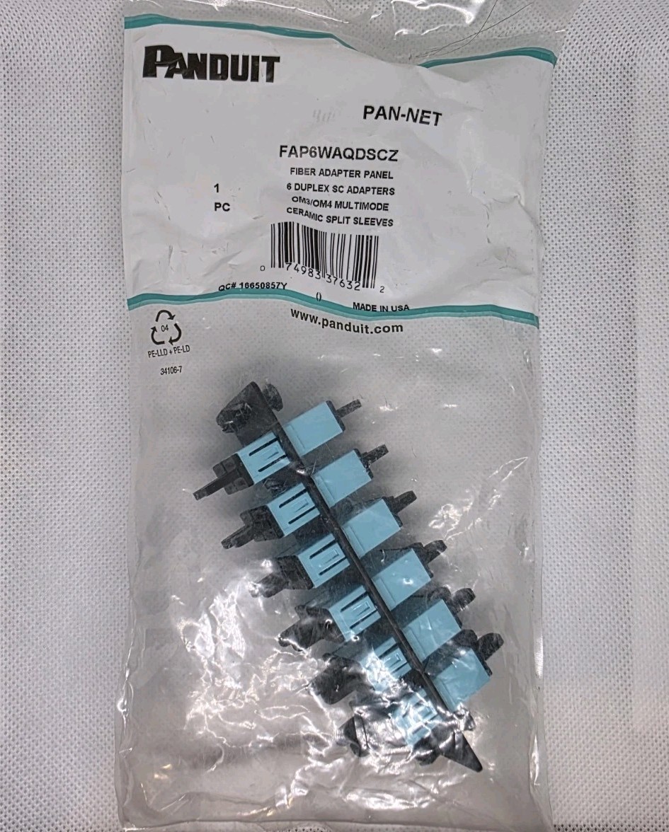 Panduit FAP6WAQDSCZ Panel 6 SC Duplex 12 Fiber MM OM3/OM4 Ceramic, Aqua