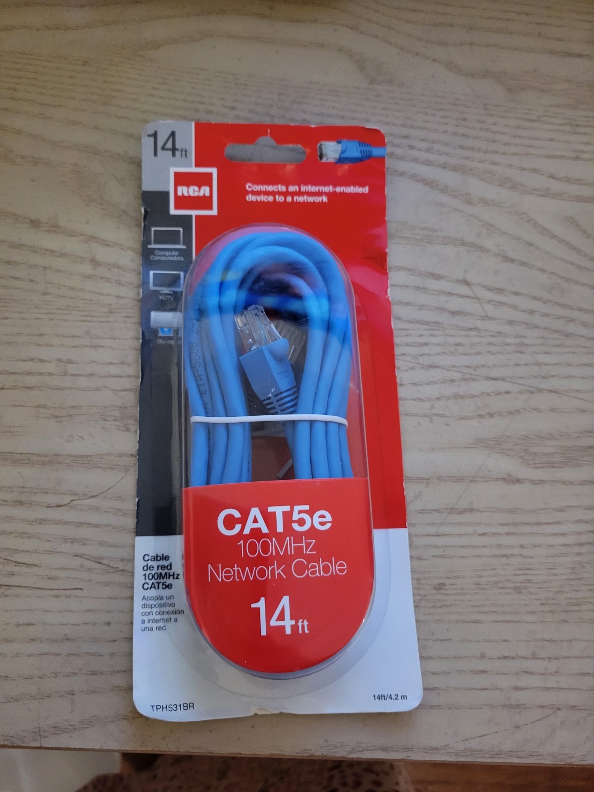 RCA CAT5e 14ft Blue Ethernet Patch Cable RJ-45 Round Network Cable
