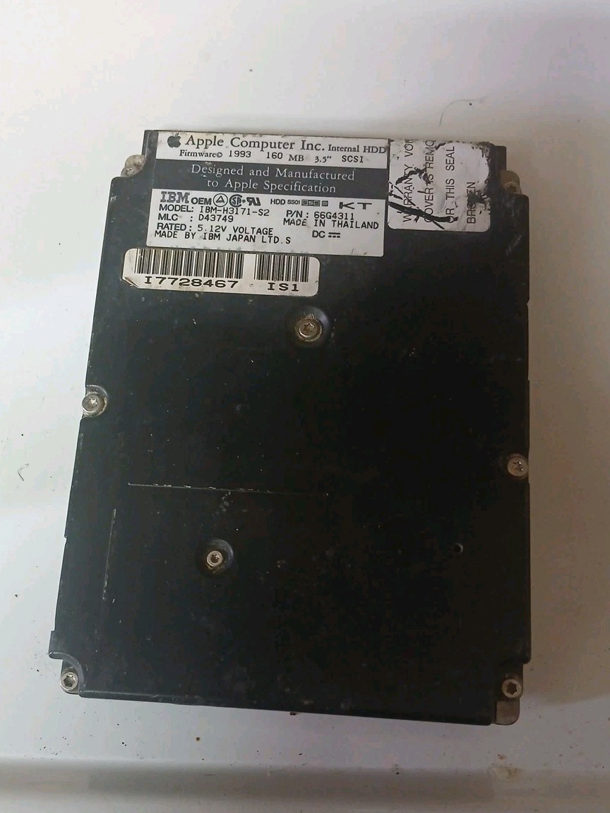 1993 Apple Macintosh Hard Drive 66G4311 IBM-H3171-S2 50pin 160mb 3.5 Scsi
