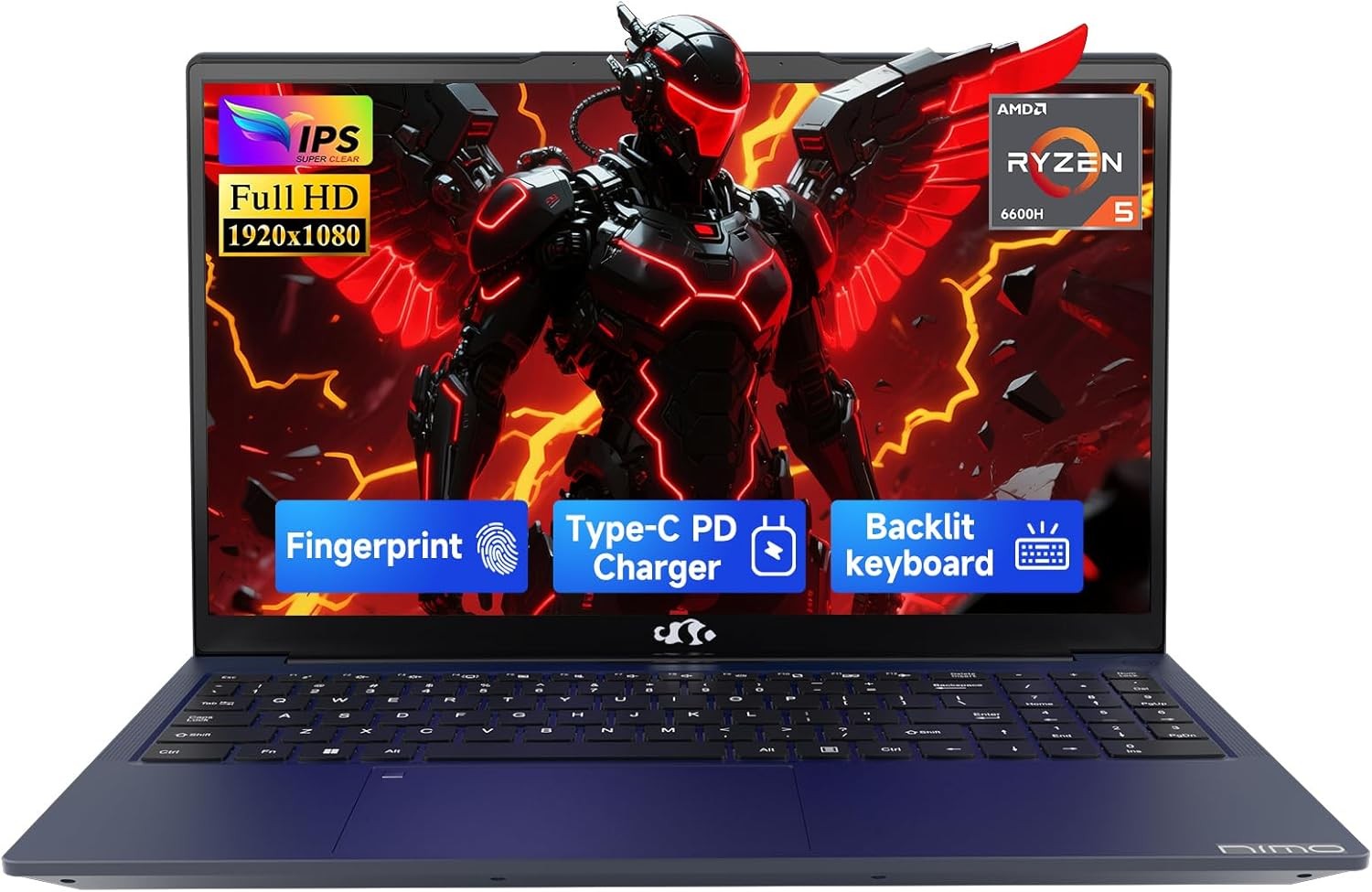 NIMO 15.6" IPS FHD Light Gaming Laptop AMD Ryzen 5 6600H 16GB DDR5 RAM 512GB SSD