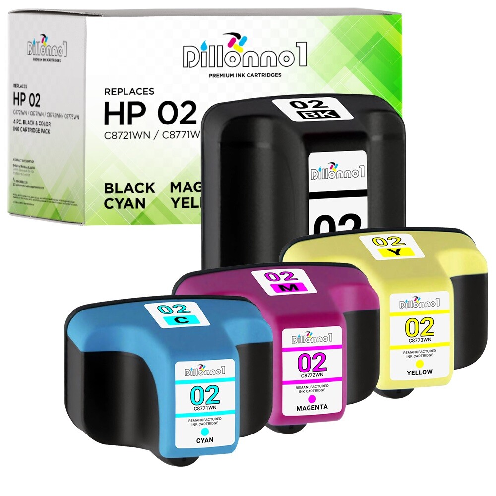 4PK Fits HP 02 Black HP 02 Cyan HP 02 Magenta HP 02 Yellow Ink Cartridges