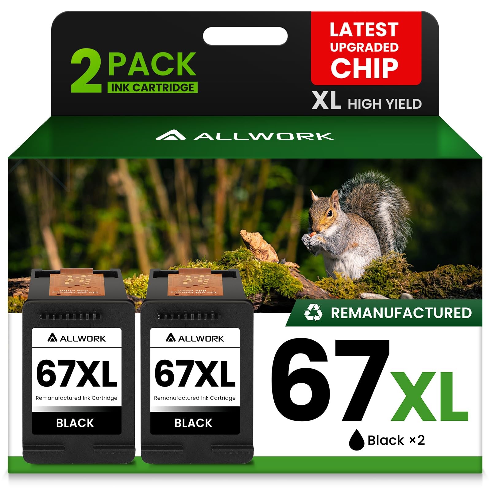 2PK 67XL Black Ink Cartridge for HP 2755e 4155e 6055e 6455e Printers