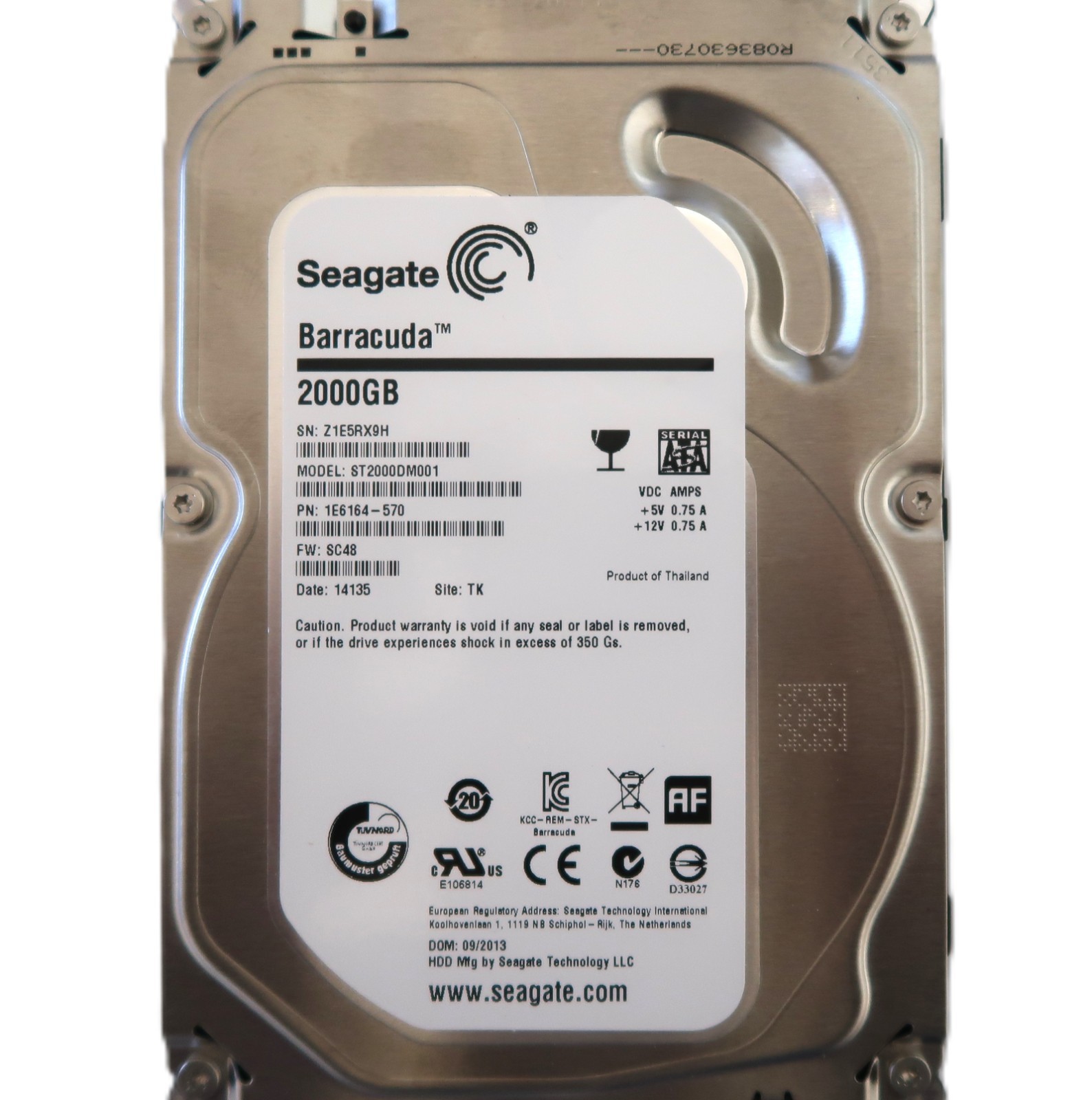 Seagate ST2000DM001 1E6164-570 (Z1E5) SC48 TK Thailand 3.5" 2TB Sata HDD 09/2013