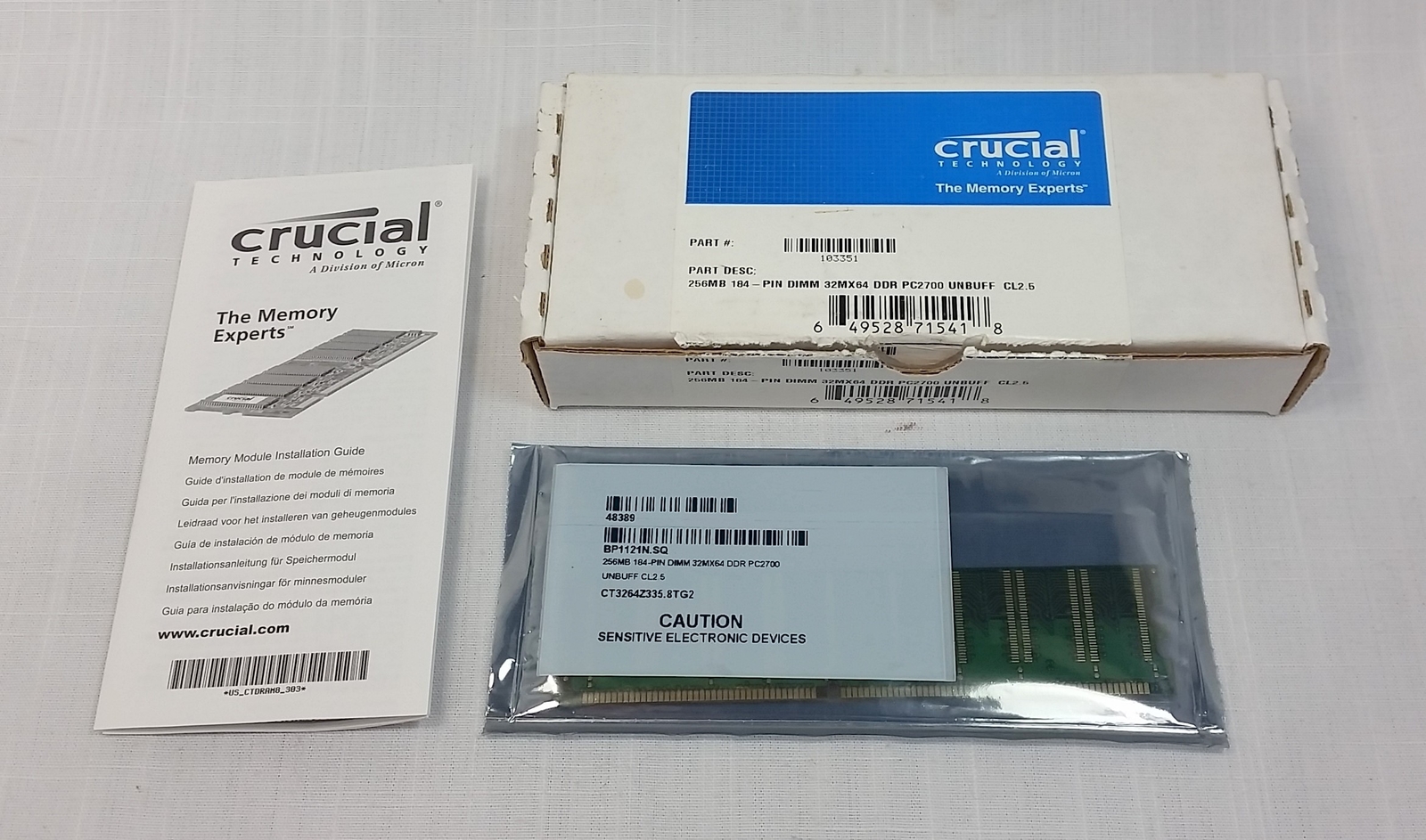 Crucial Memory 256MB DIMM 184 Pin 32MX64 DDR 333 PC2700 Unbuff CL2.5 103351