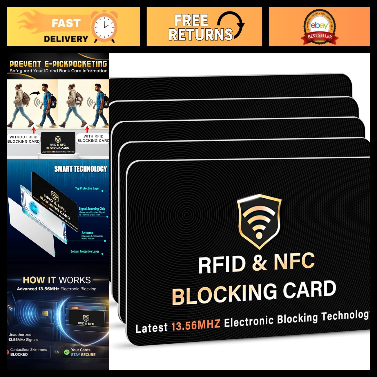 5 Pack RFID Blocking Card Sleeves for Credit Debit ID Cards - Secure Protection