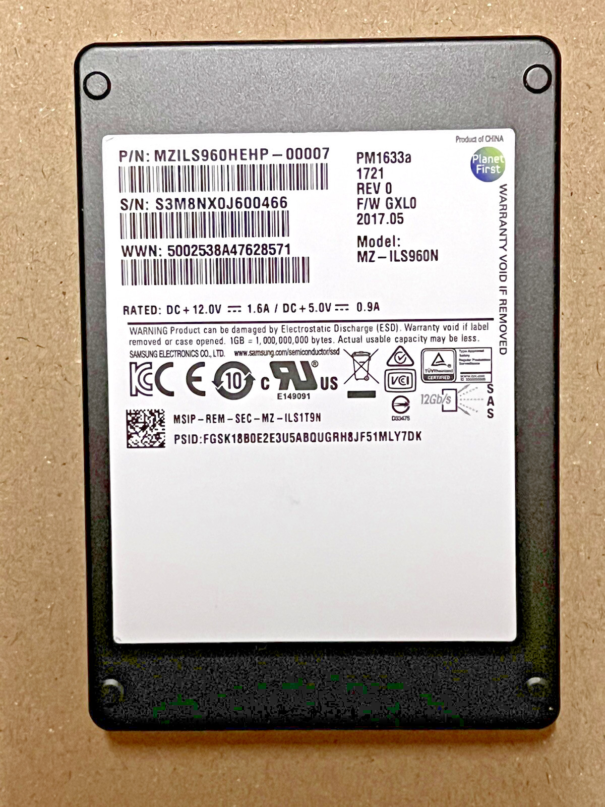 Lot of 4 Samsung PM1633a 960GB TLC Enterprise 12G SAS SSD 2.5in