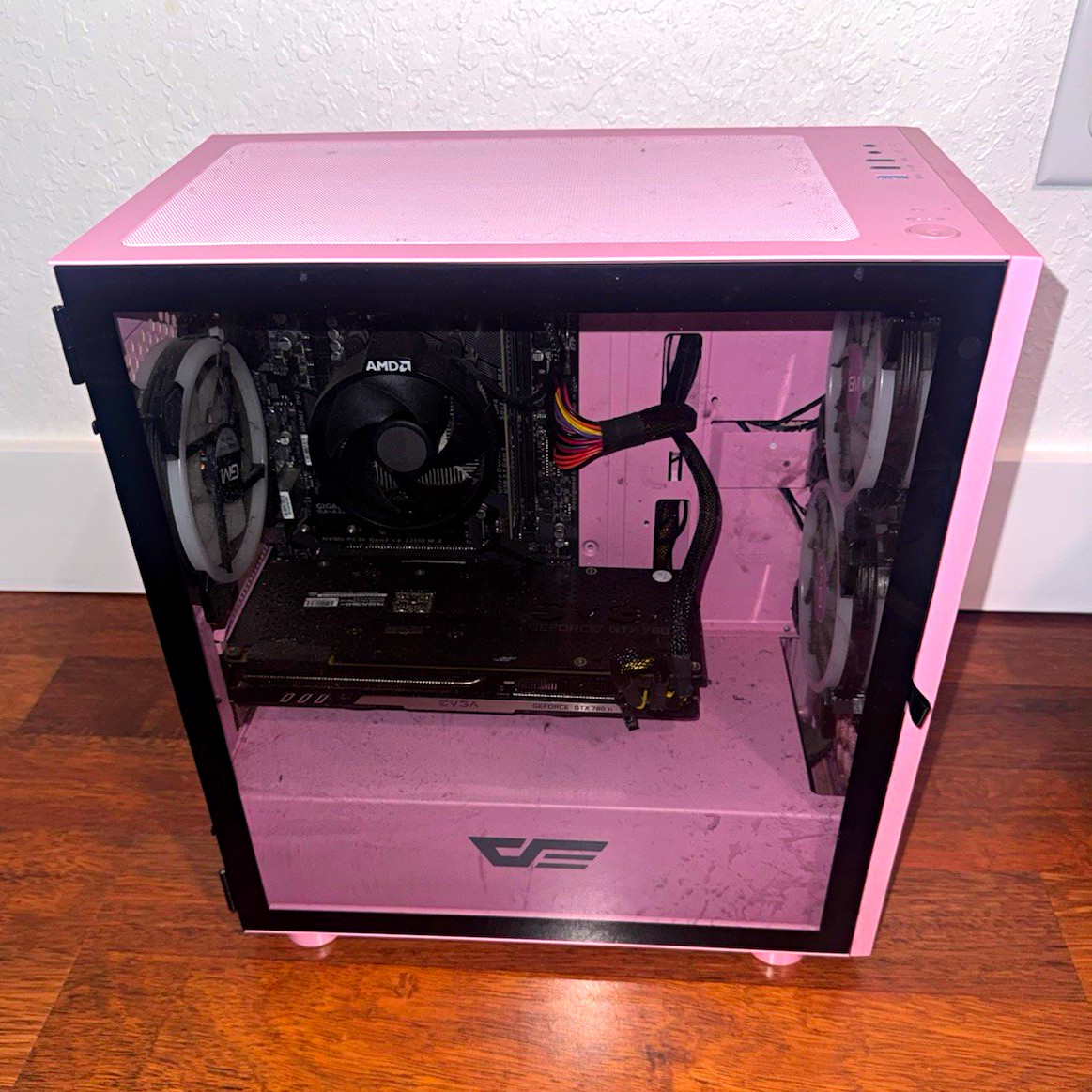 Custom/Whitebox Pink Gaming Tower Desktop PC AMD Ryzen Dedicated GPU Glass