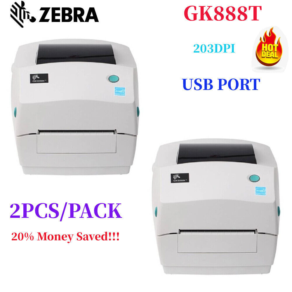 2PACK Zebra GK888T 203DPI USB Label Thermal Printer 4