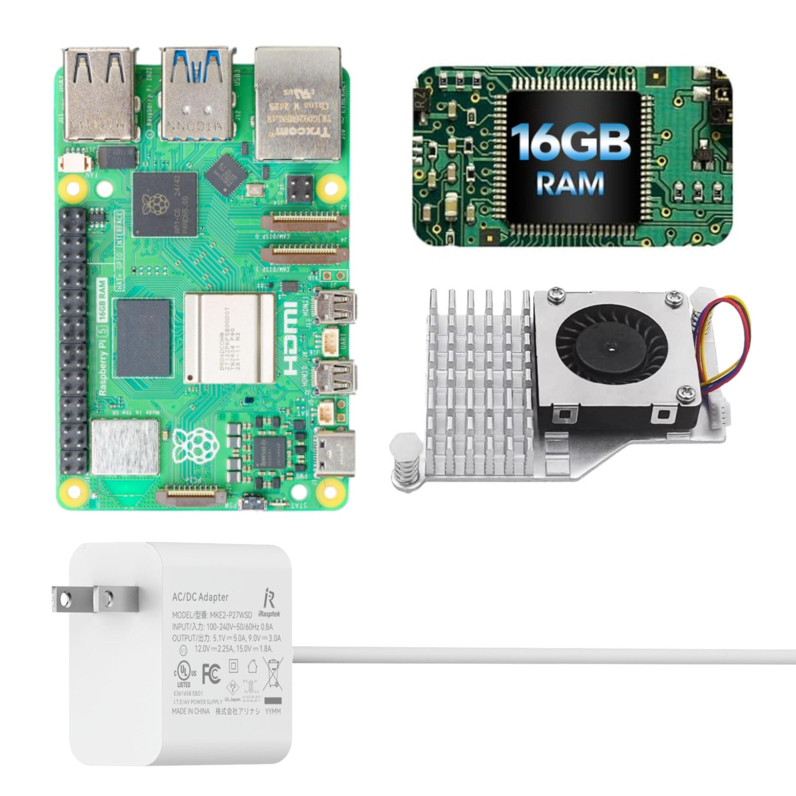 iRasptek Basic Kit for Raspberry Pi 5 16GB RAM- Includes Board, PI5-16G