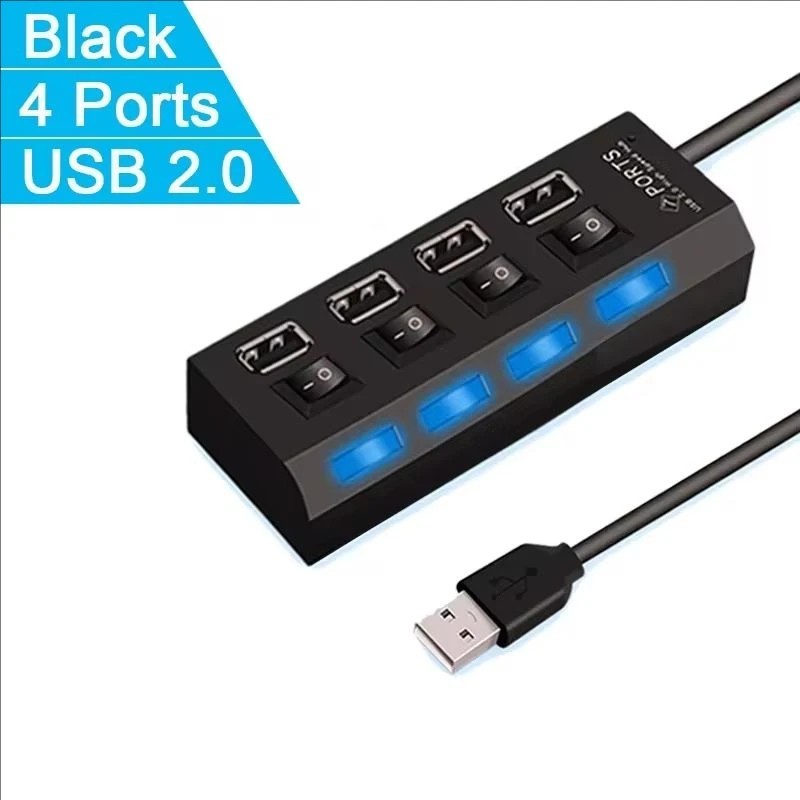USB 2.0 Hub 7 Port On/Off Switch High Speed Splitter AC Adapter Cable PC Laptop