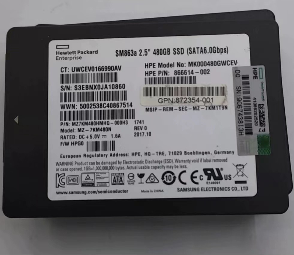 480GB SSD SM863a Samsung MZ7KM480HMHQ-000H3 MX000480GWCEV HPGo MZ-7KM480N SATA