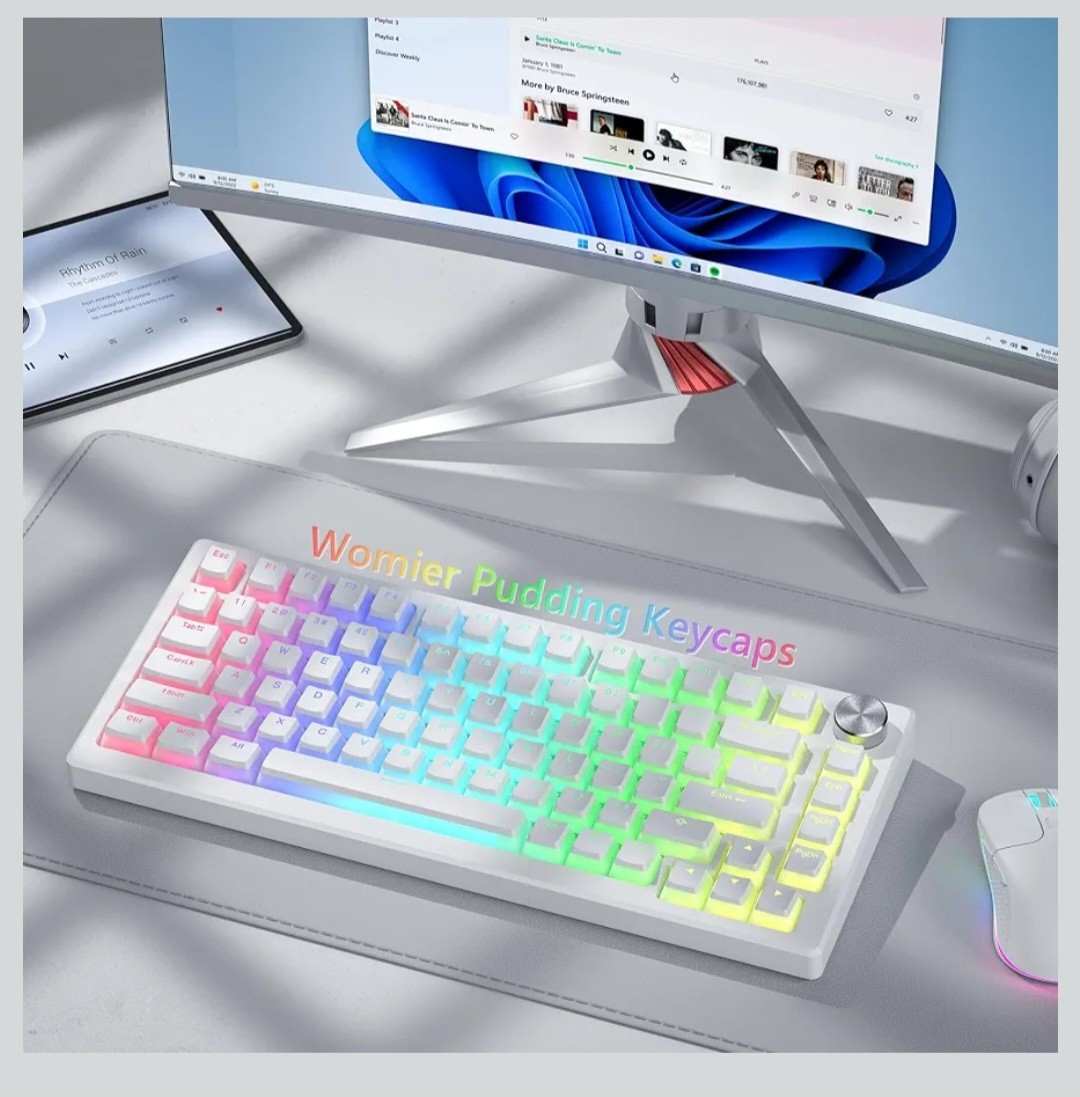 Womier Shine Through PBT Keycaps, Pudding White Keyboard Keycaps