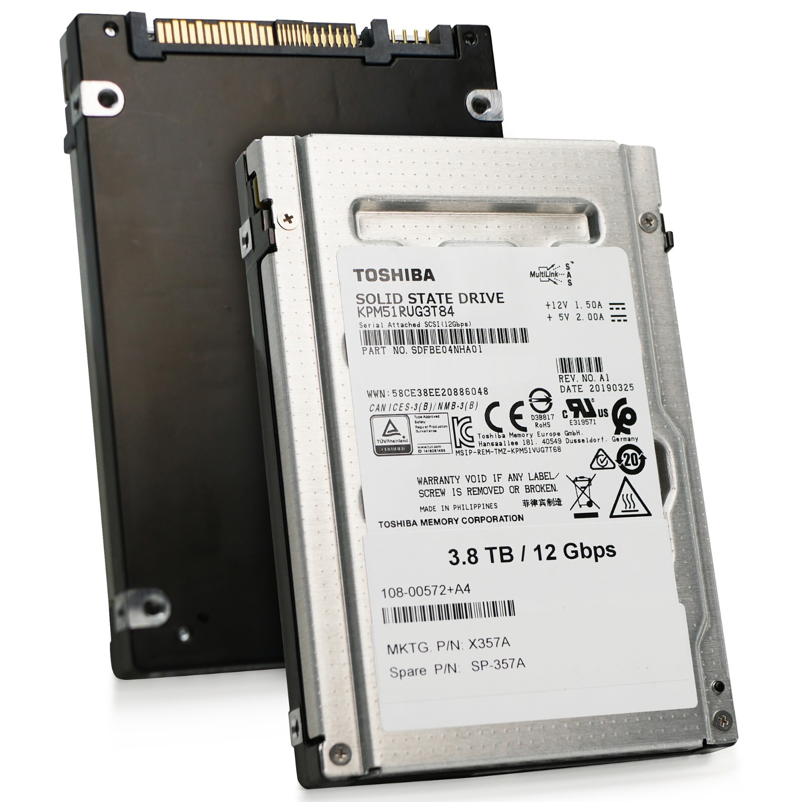 Toshiba PM5-R 3.84TB KPM51RUG3T84 SAS 12Gb/s 3D TLC 2.5in Read Intensive SSD