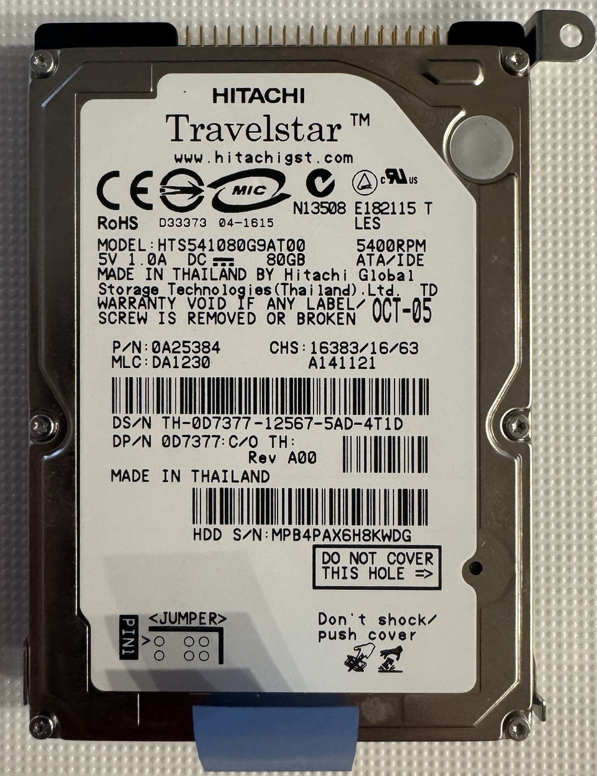 Hitachi Travelstar HTS541080G9AT00 80GB 5400RPM ATA/IDE 2.5" Internal HDD