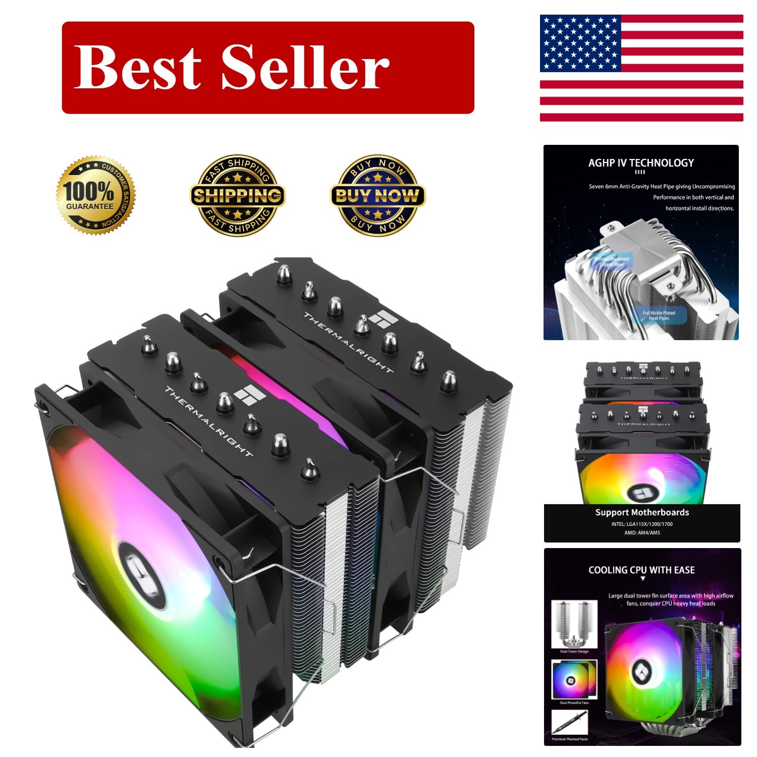 High Efficiency Phantom Spirit 120 SE ARGB CPU Cooler for Gaming Desktops