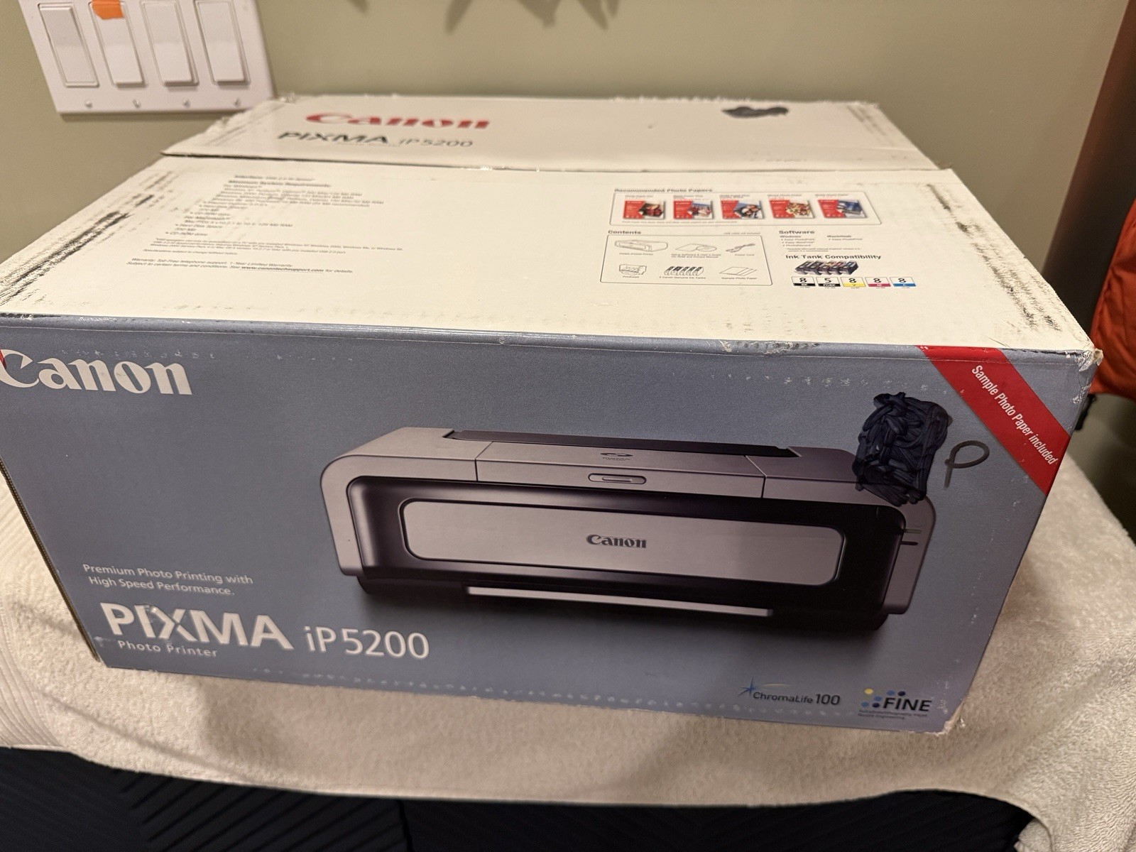 🍀Canon Pixma Ip5200 Color Printer Photo ORIG Box~NEW INK