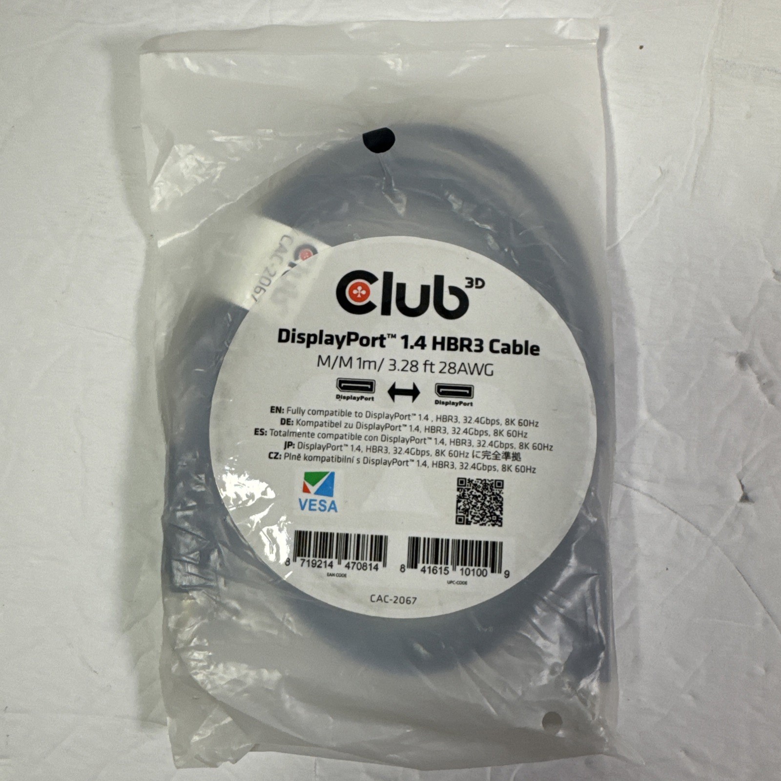 Club3D CAC-2067 VESA Certified DisplayPort to DisplayPort 1.4/Hbr3 M/M Cable 🔥