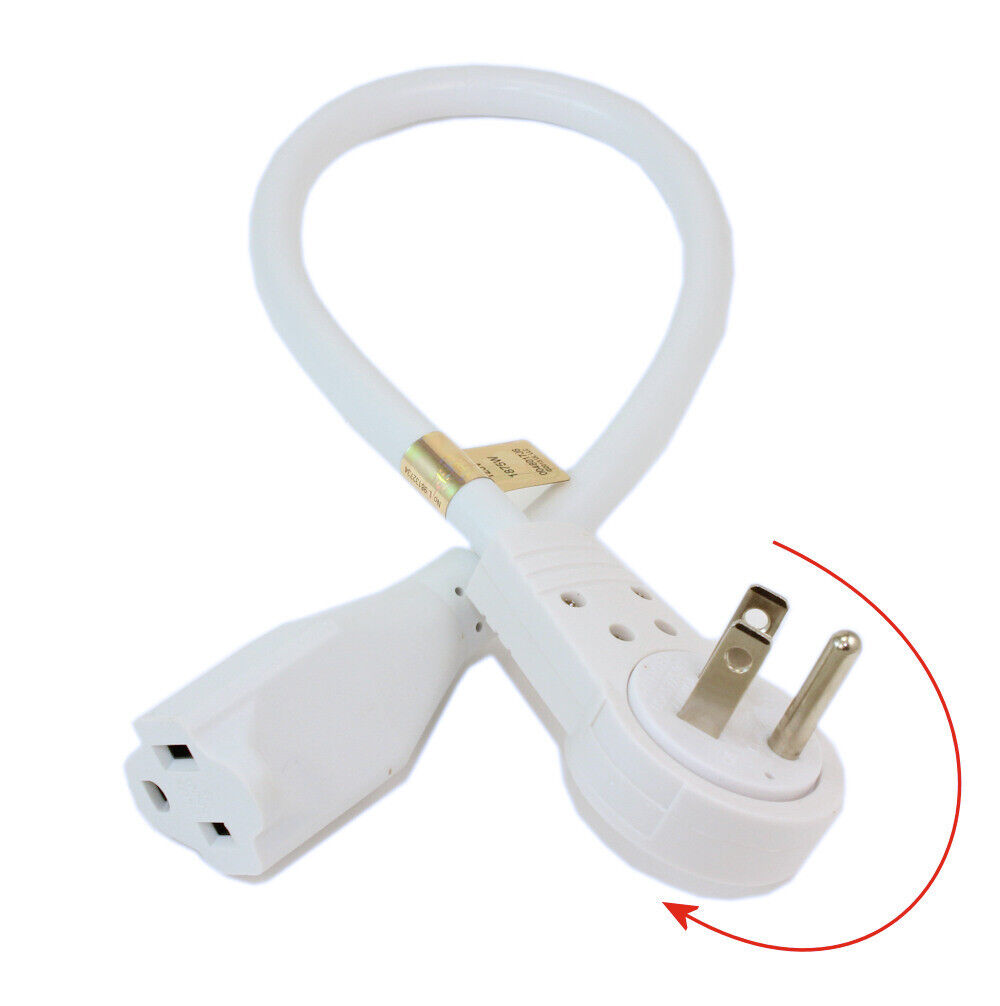 12inch Extension Cord with Flat 360 Degree Rotating Swivel Plug  White