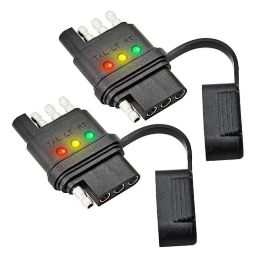 4-Way Flat Trailer Wiring Tester, 4 Pin Male and Female Trailer Tester with