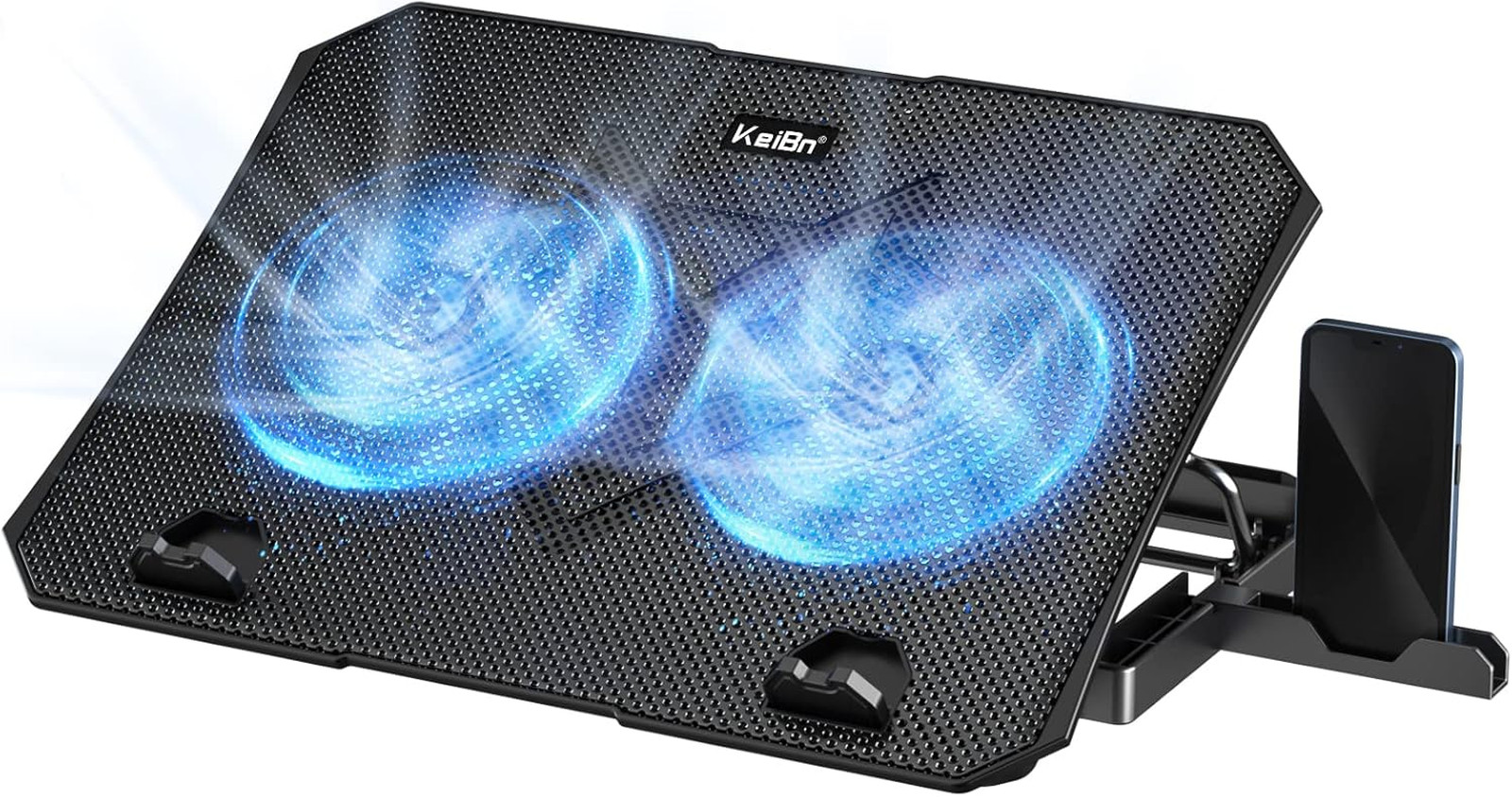 Laptop Cooling Pad with Dual Fans, Adjustable Height Stand, 2 USB Ports for