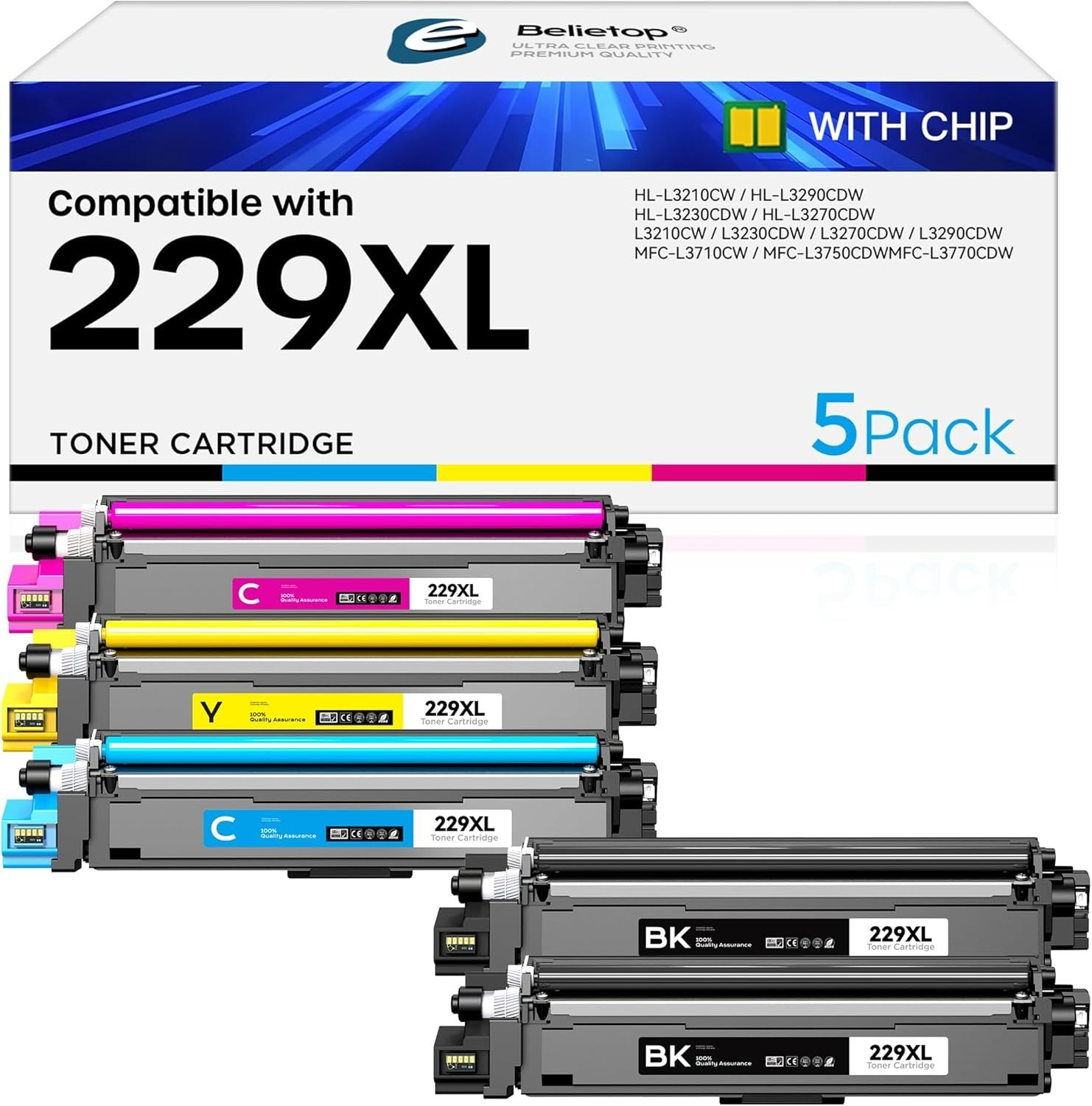 *NEW* 5 Pack TN229XL TN229 MFC-L3780CDW Toner Cartridges