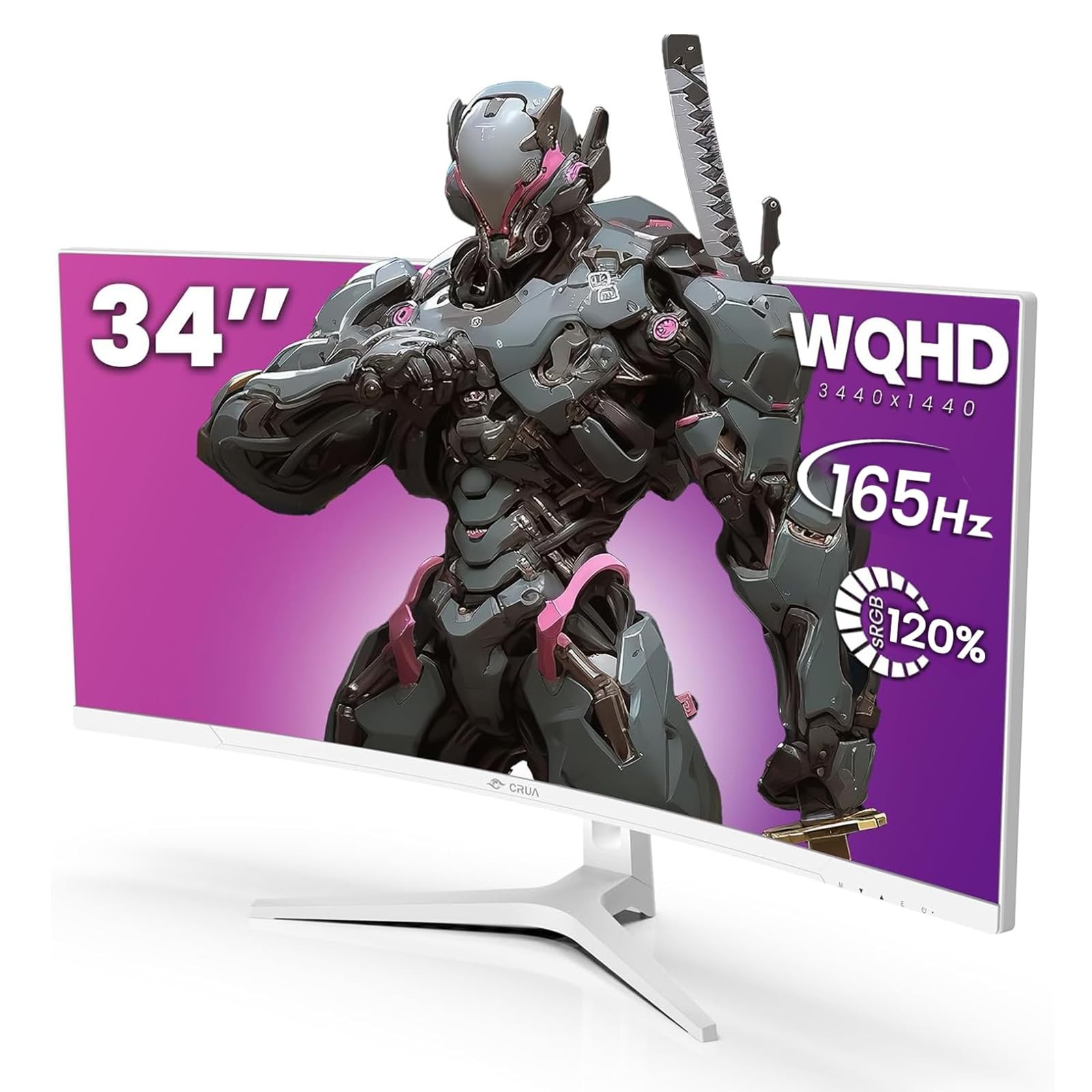 CRUA 34" UWQHD 165Hz White Curved Gaming Monitor, 21:9 Ultrawide, 1500R VA
