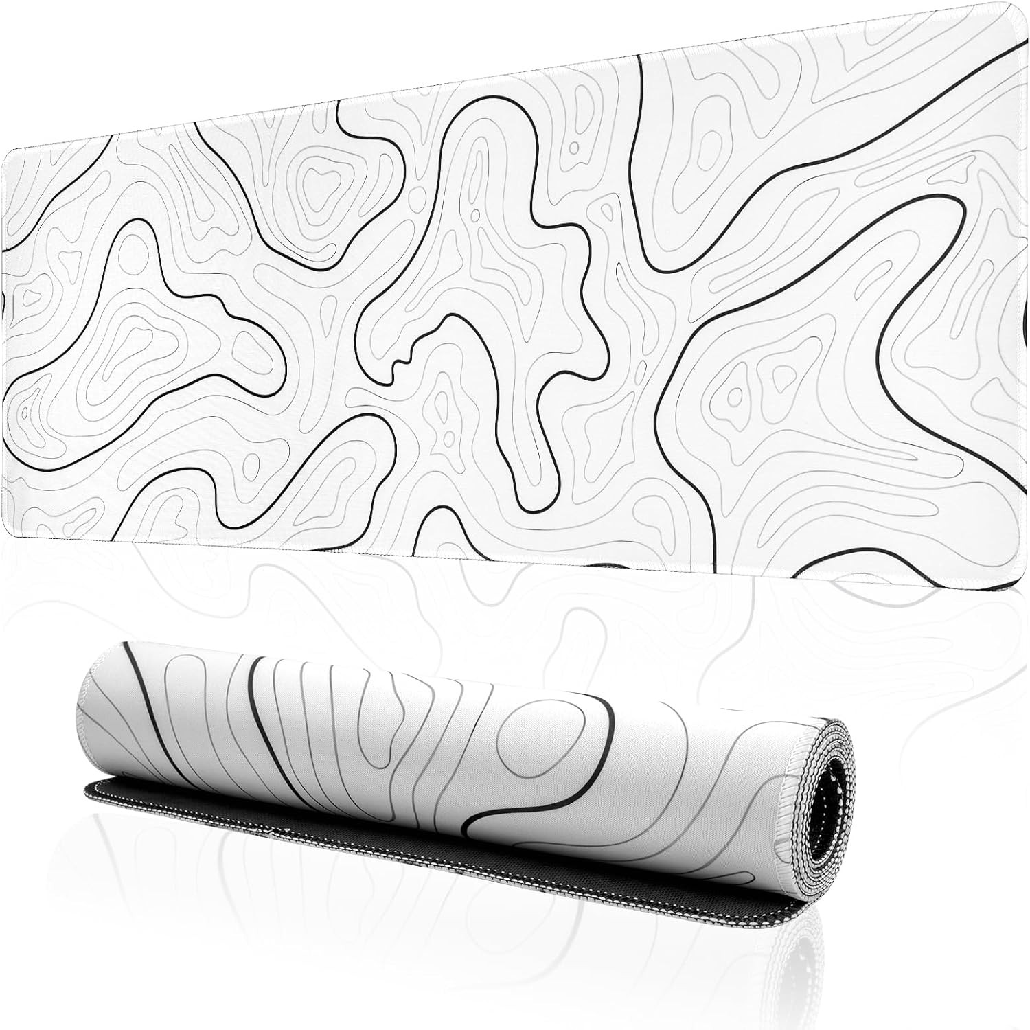 Large Gaming Mouse Pad for Desk, White Topographic Mouse Pad Desk Mat