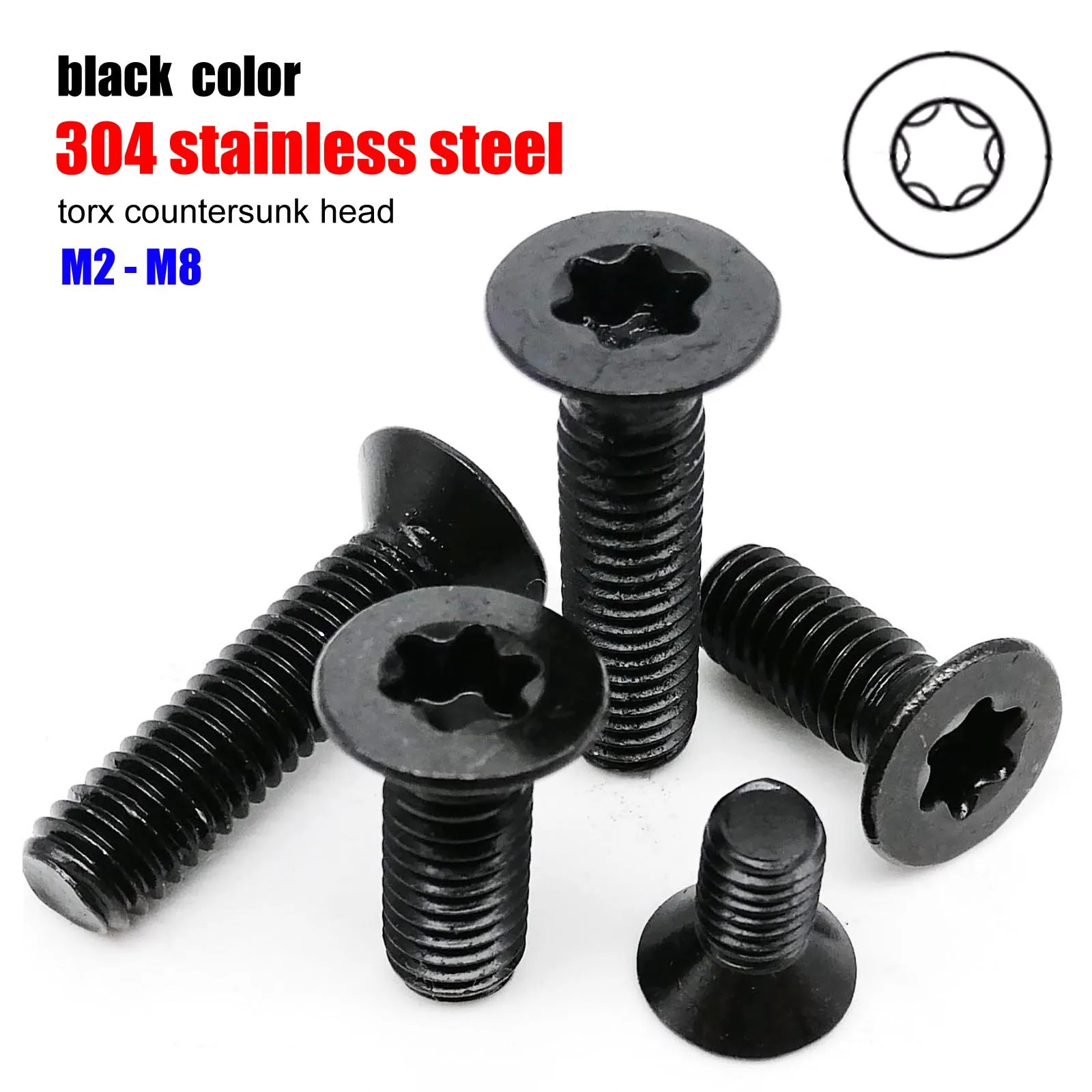 GB2673 Black 304 Stainless Steel Torx Flat Head Screws M2-M8 Countersunk Bolts