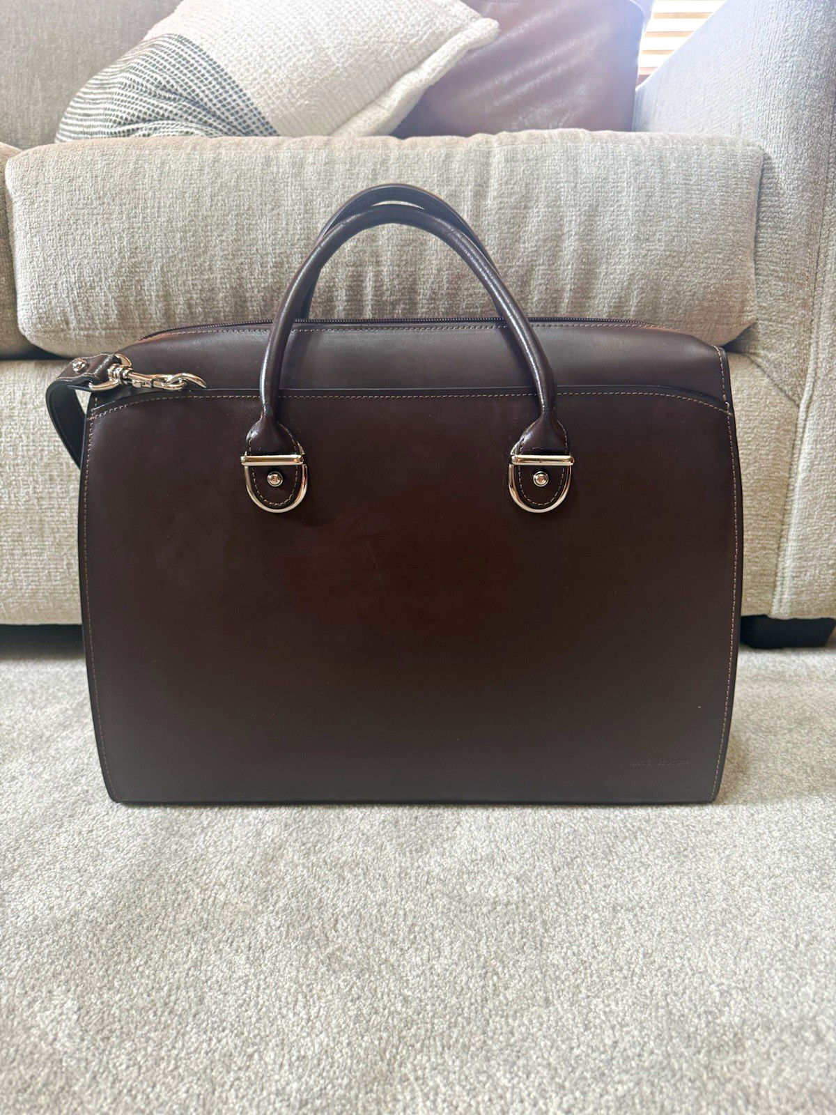 Jack Georges Brown Leather Laptop Briefcase 15in w/ Adjustable Padded Strap