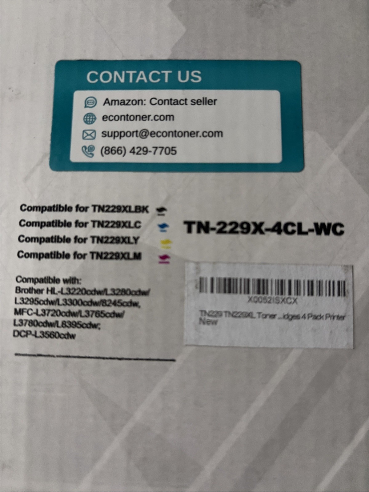 TN229XL-4CL-WC Toner Cartridge Set 4-Pack Replacement Compatible for Brothe