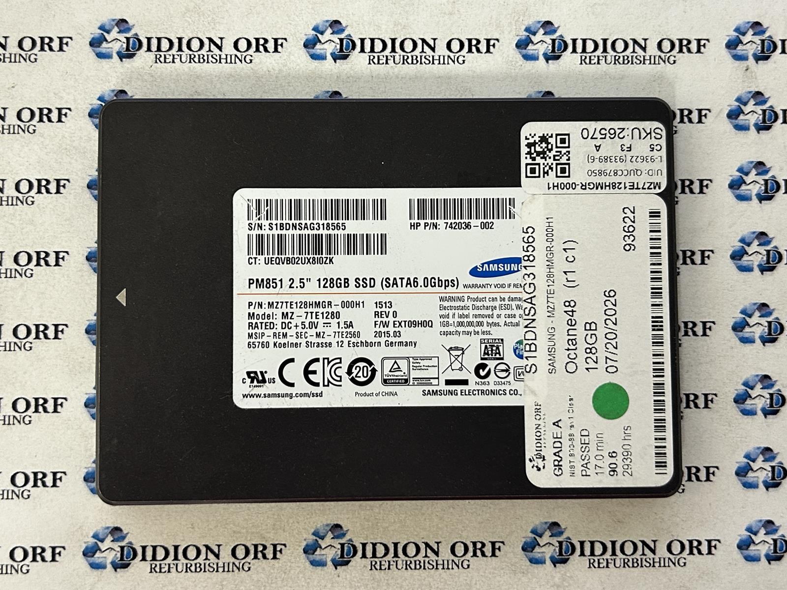 SAMSUNG PM851 128GB 2.5" SATA SSD MZ7TE128HMGR-000H1, Grade A, SKU 26570