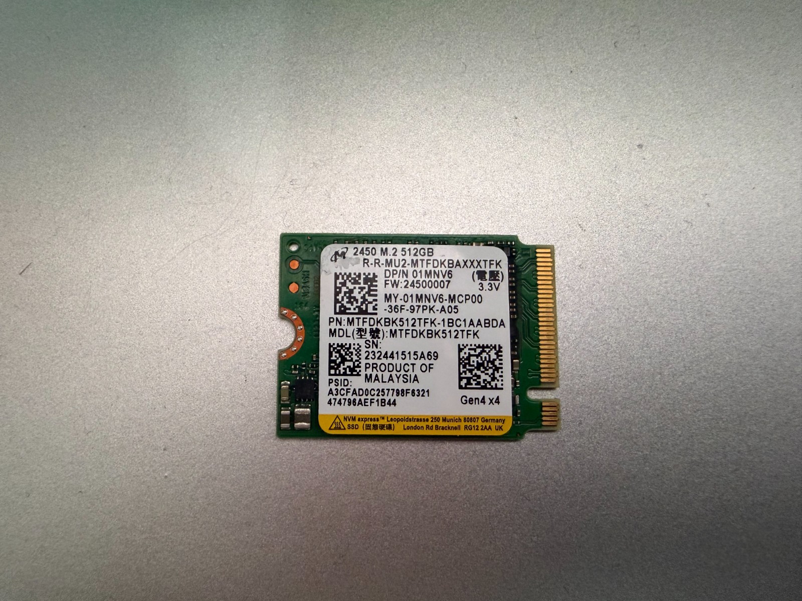Micron 2450 512GB M.2 2230 NVMe SSD Gen4 x4 Laptop SSD Used Tested
