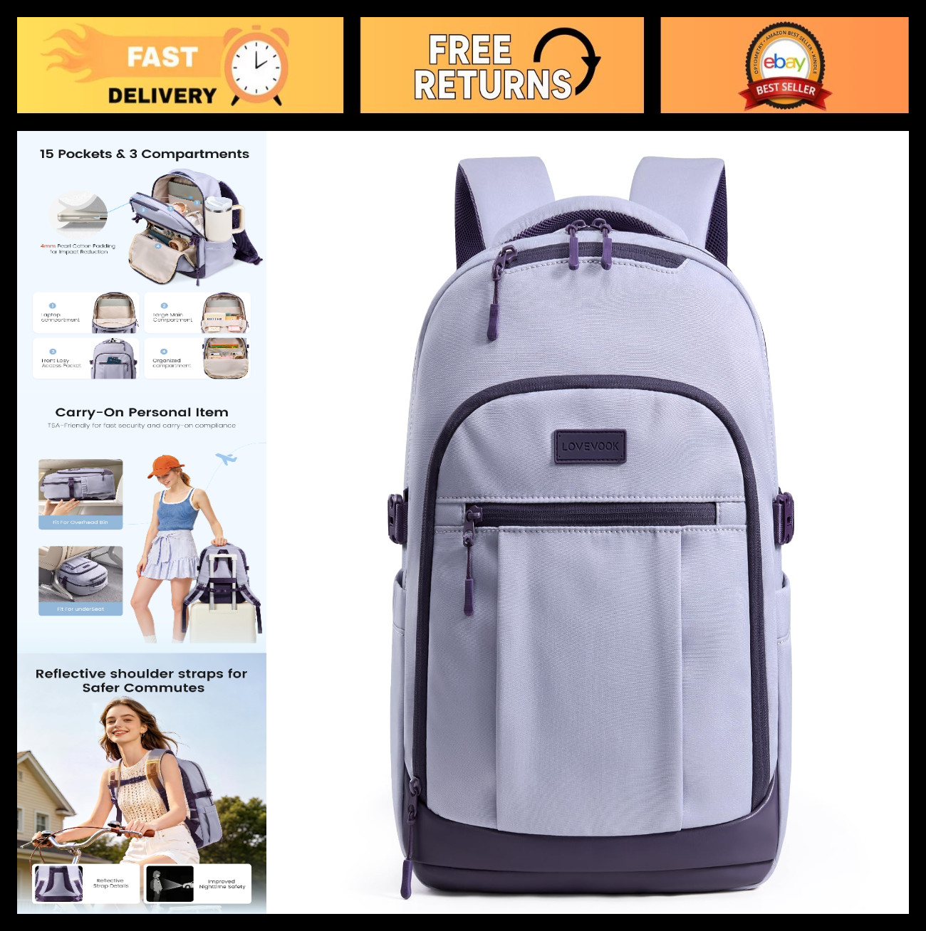 Stylish Laptop Backpack for Women - Fits 15.6" Laptop, Water Resistant, Anti-The