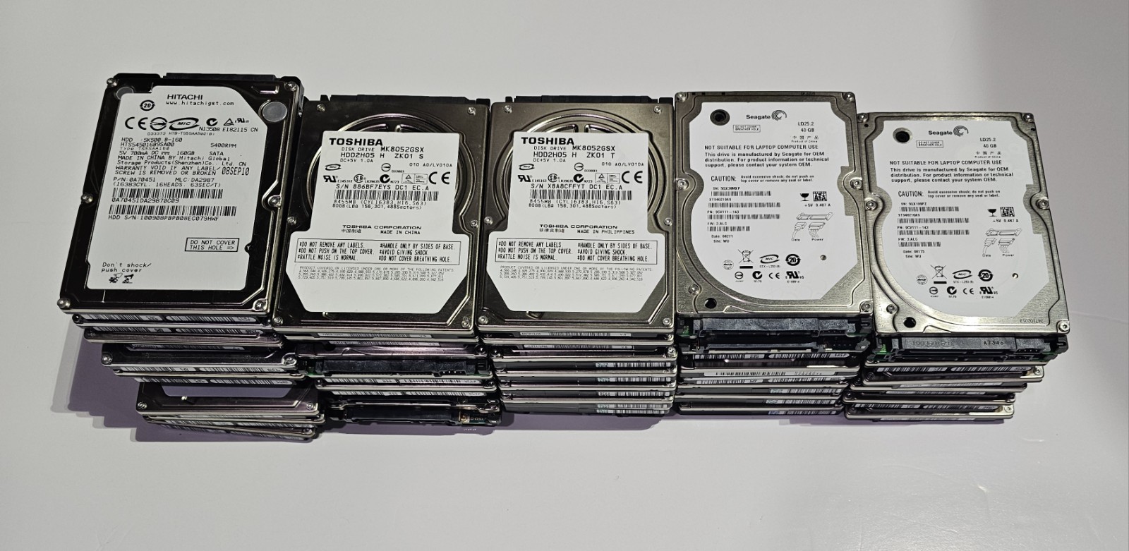 Lot Of 40 2.5" HDD 13 /160GB 5/120GB 16/80GB 3/60GB 3/40GB Multi Brand Working