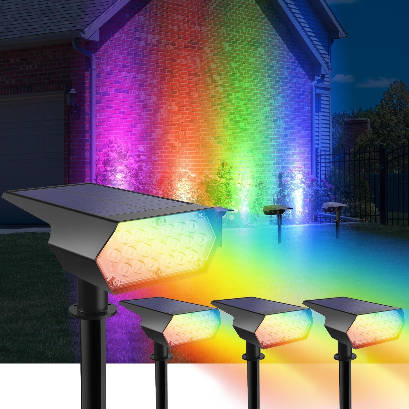 Upgraded Solar Spot Lights Outdoor, Waterproof IP65 RGB Color Changing Solar ...