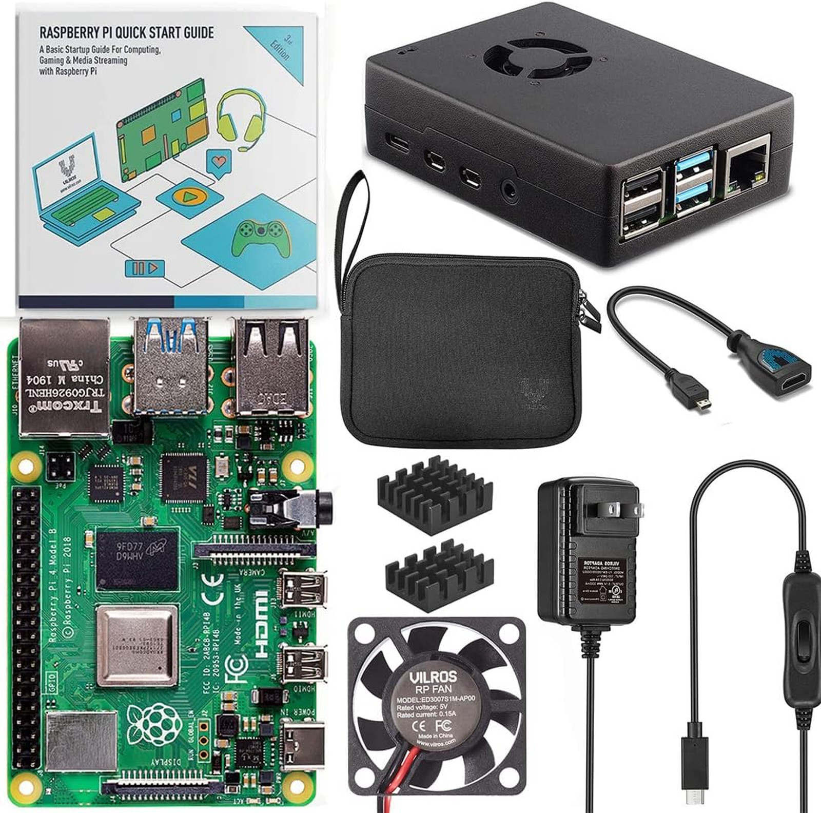 Raspberry Pi 4 4GB Basic Starter Kit with Fan Cooled Aluminum Alloy Case