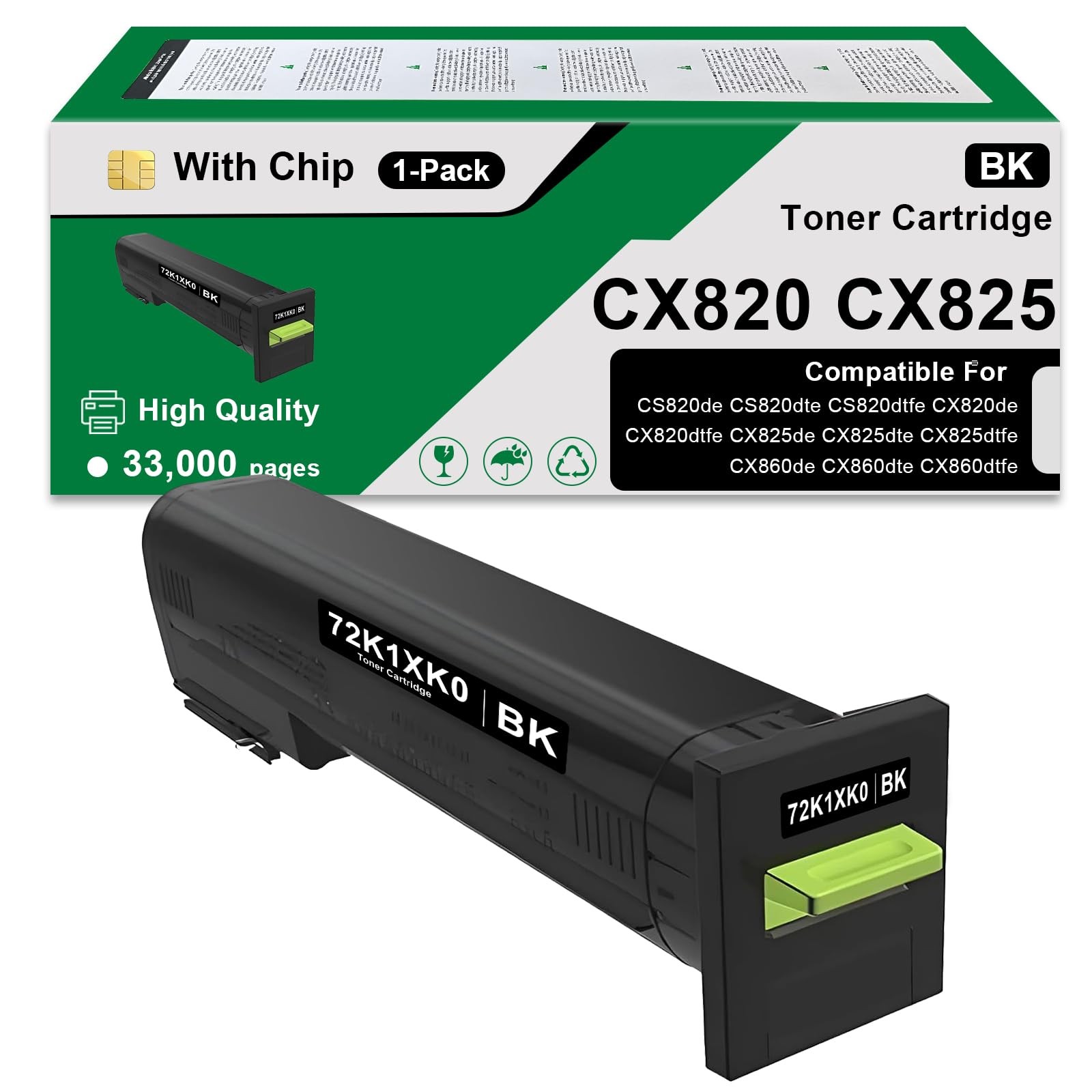 72K1XK0 Black High Yield Toner Cartridge Compatible 72K1XK0-BK-1PK, BK-1PK