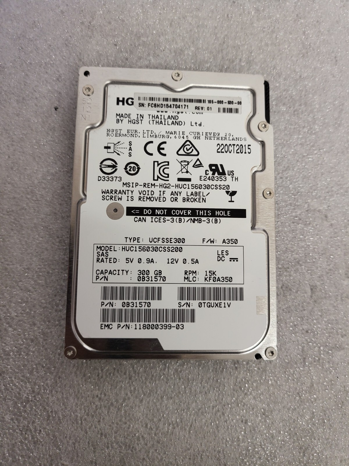 HGST 300GB 12G SAS 15K 2.5" HDD HARD DRIVE HUC156030CSS200 US SELLER