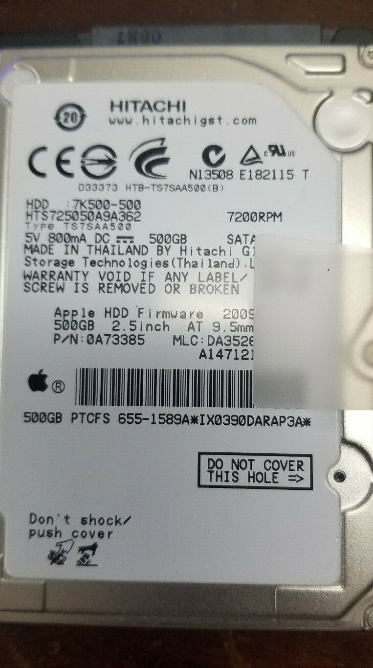 Hitachi 0A73385 Apple 655-1589A 500GB SATA 2.5" 7200 RPM Laptop Hard Disk Drive