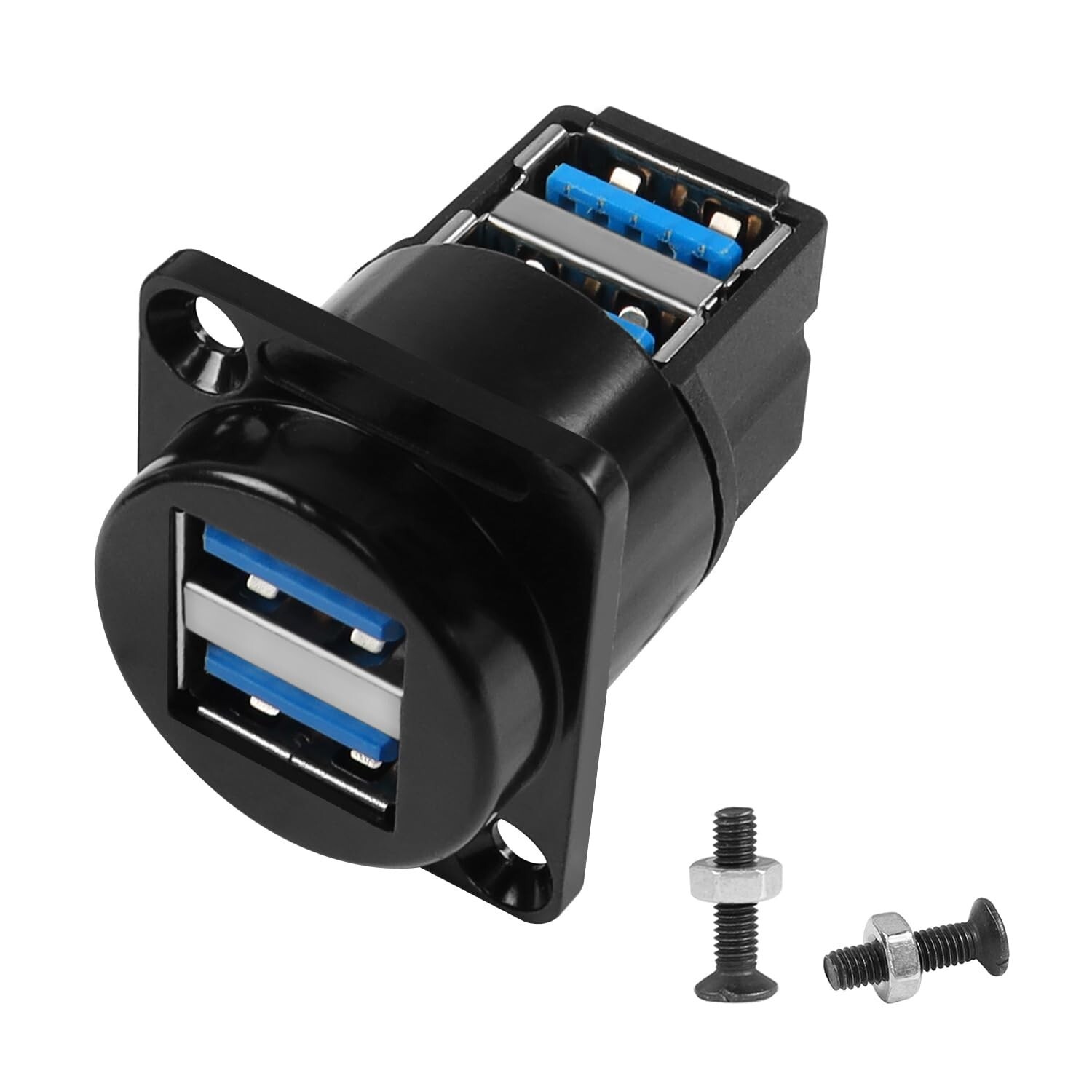 QIANRENON Dual USB 3.0 Panel Mount 90° Angle Adapter 5Gbps USB3.0 2 Female 