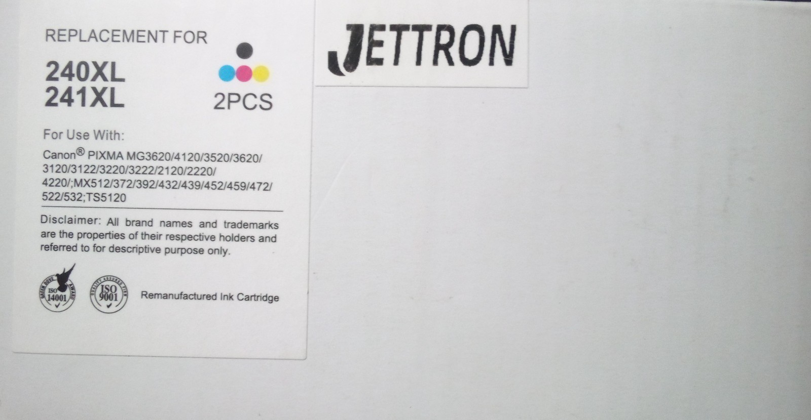 Jettron 240XL 241XL Ink Cartridges Black Color 2 Pack For Canon PIXMA FREE S/H