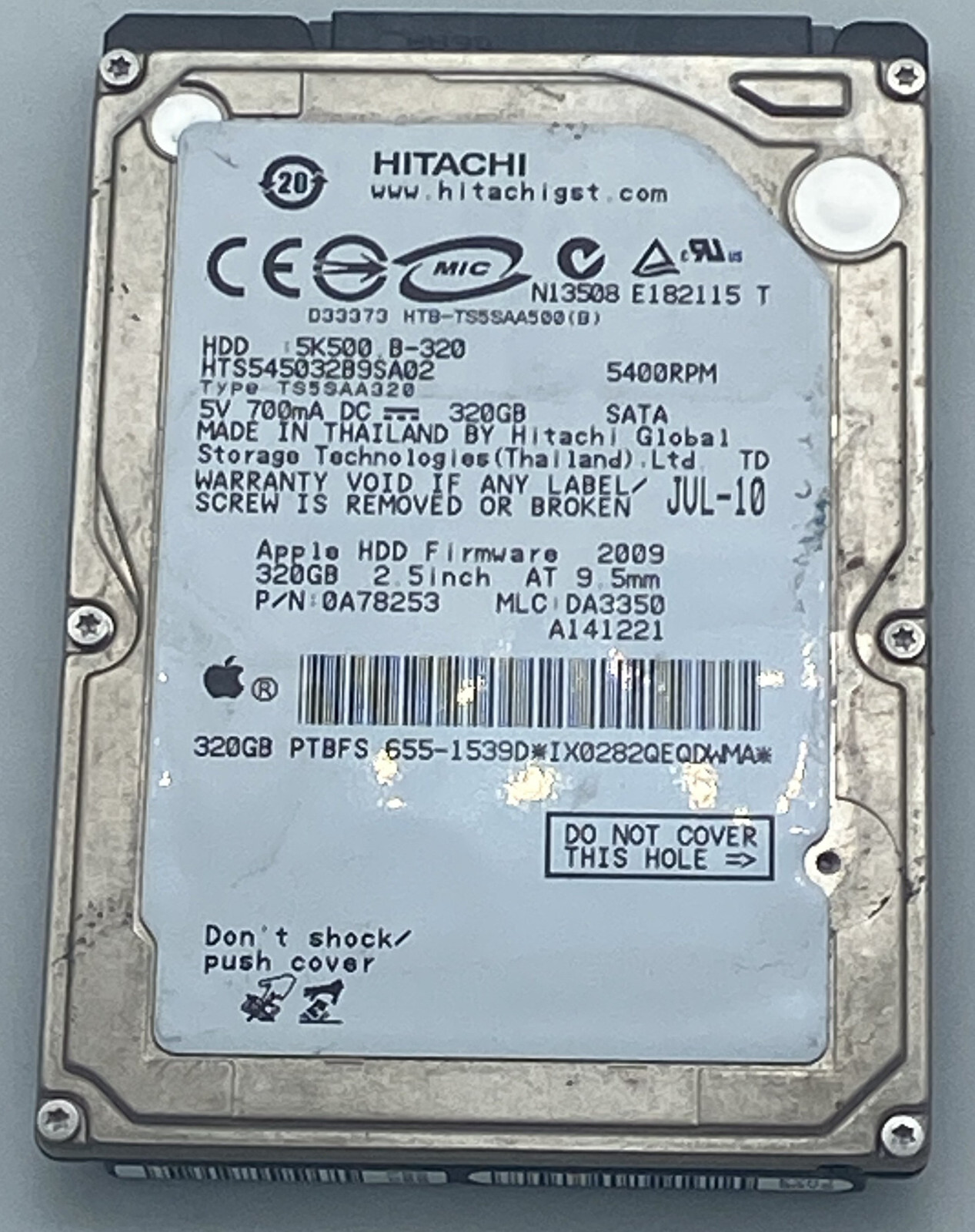 Hitachi Apple HTS545032B9SA02 320Gb MLC-DA3350 JUL-10 PN-0A78253 Tested HDD