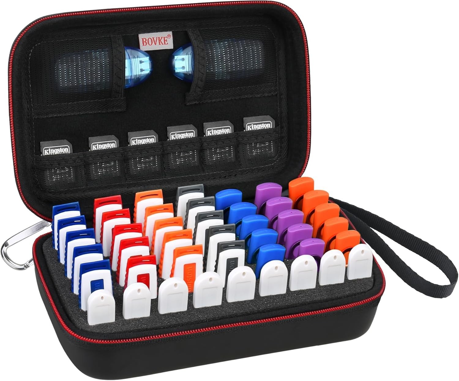 BOVKE Flash Drive Case SD Card Holder 48 Slots USB Storage Thumb Black 