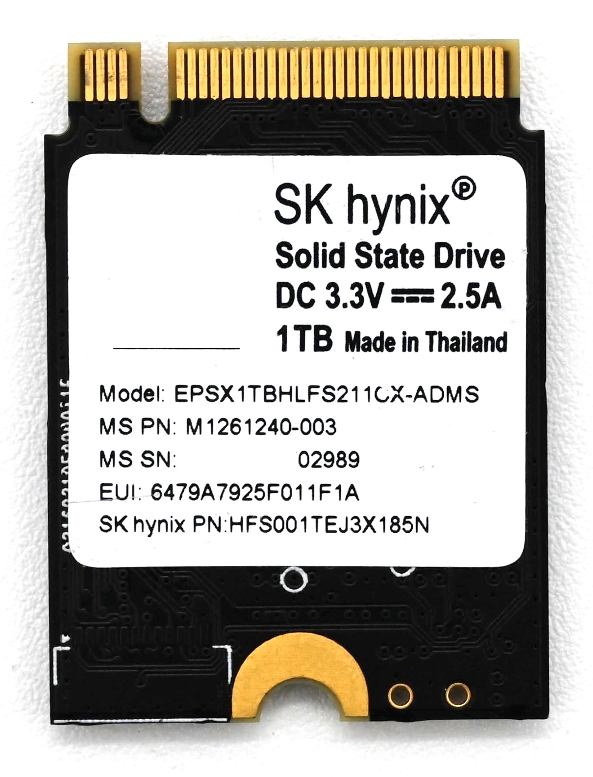1TB MS M.2 2230 NVMe PCIe 4.0x2 SSD EPXX1TBSLFT211CX-AHMS Microsoft M1261240-003