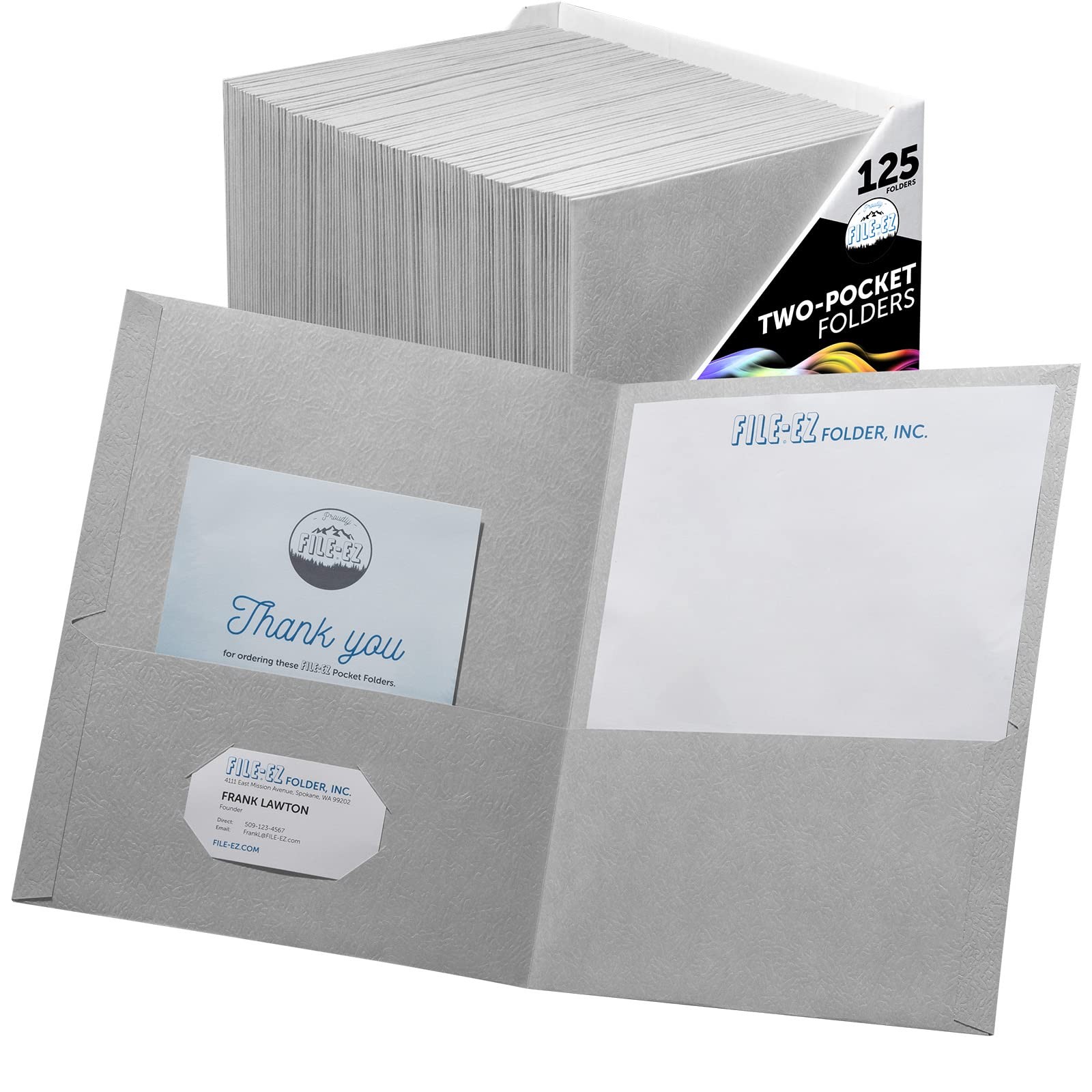  Two-Pocket Folders, 125-Pack, Textured Paper, Letter Size (EZ Gray 125 Folders